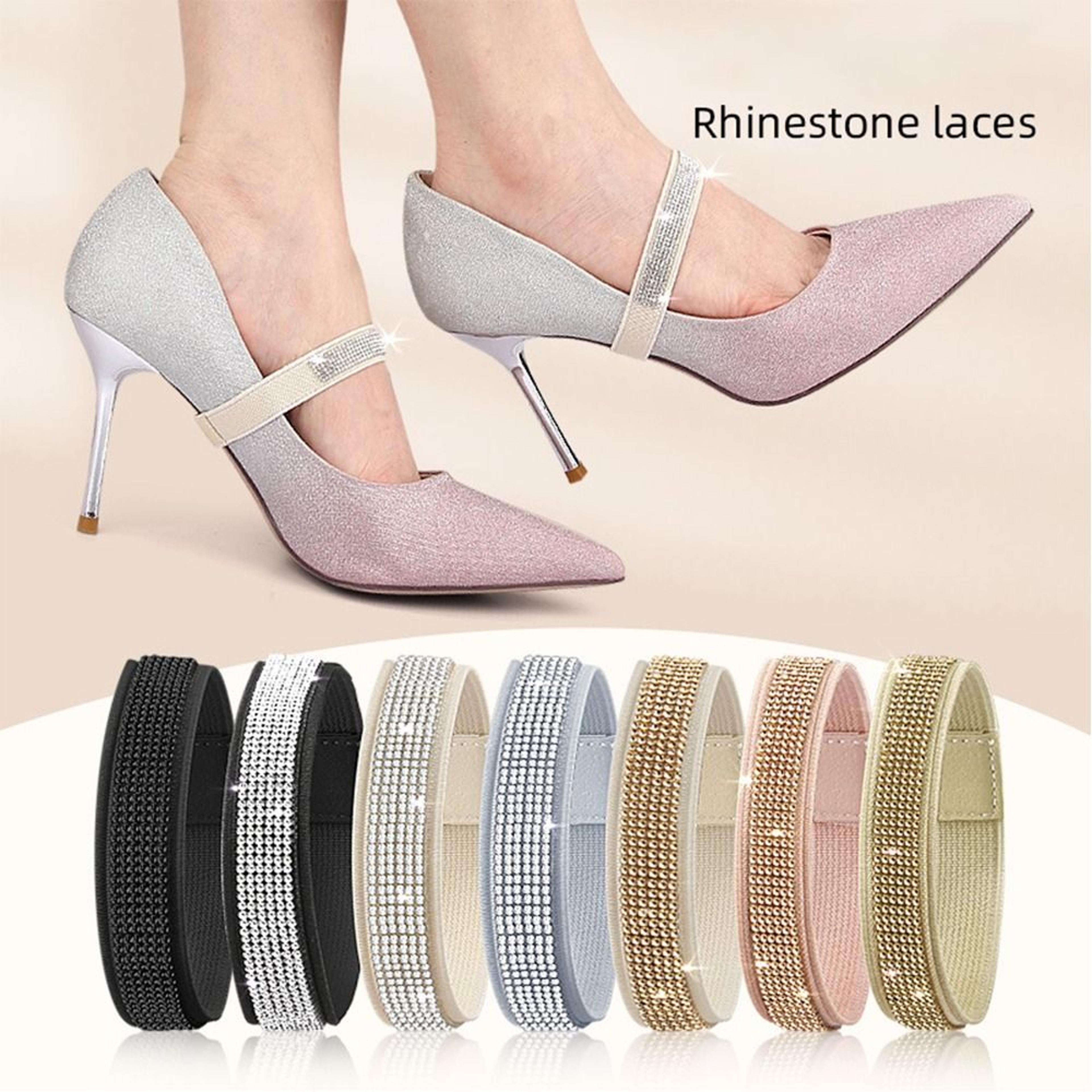 rhinestone high heel straps adjustable anti slip shoe bands for women