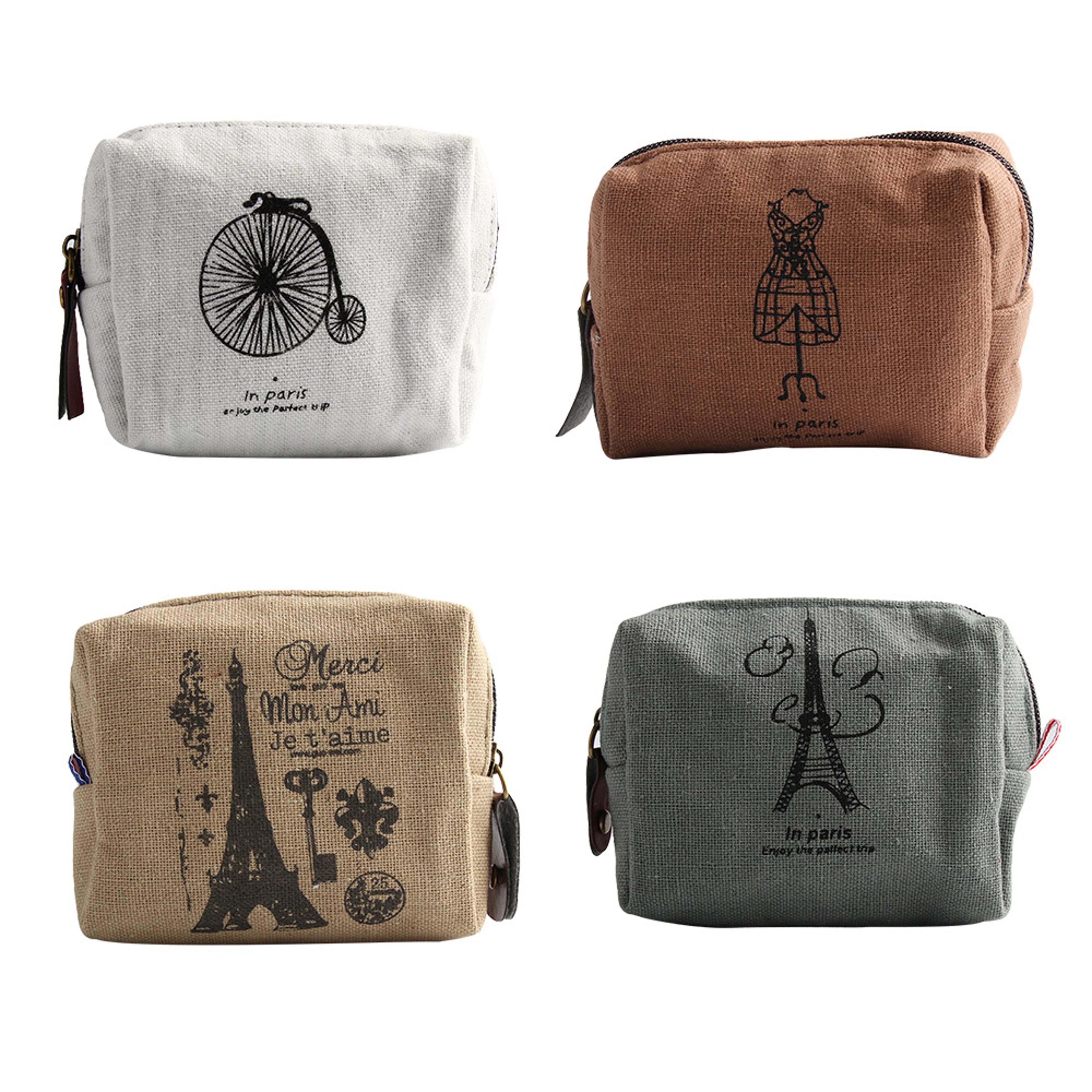 retro canvas coin purse mini zip wallet for women and girls