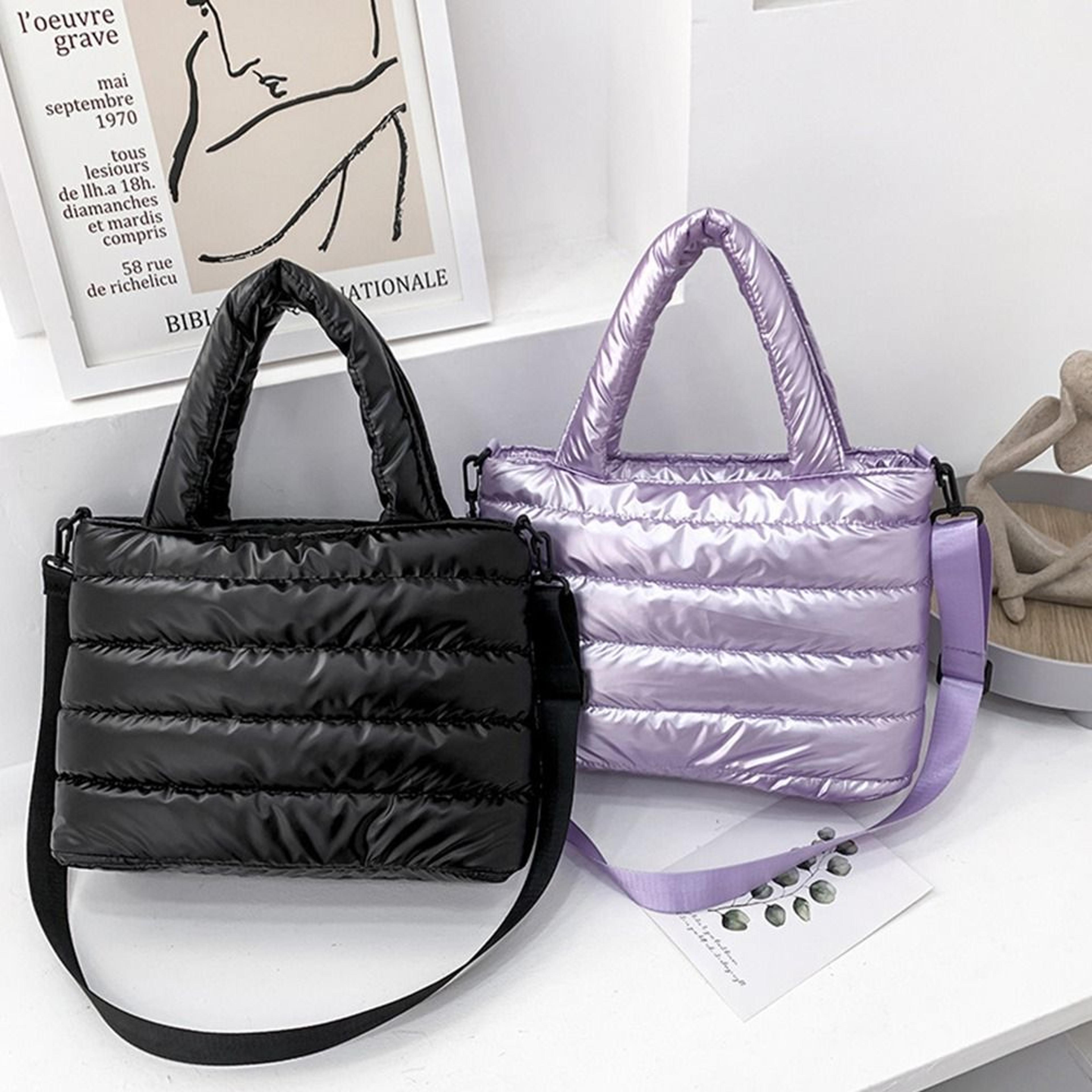 lightweight puffer tote bag quilted puffy shoulder crossbody handbag for women