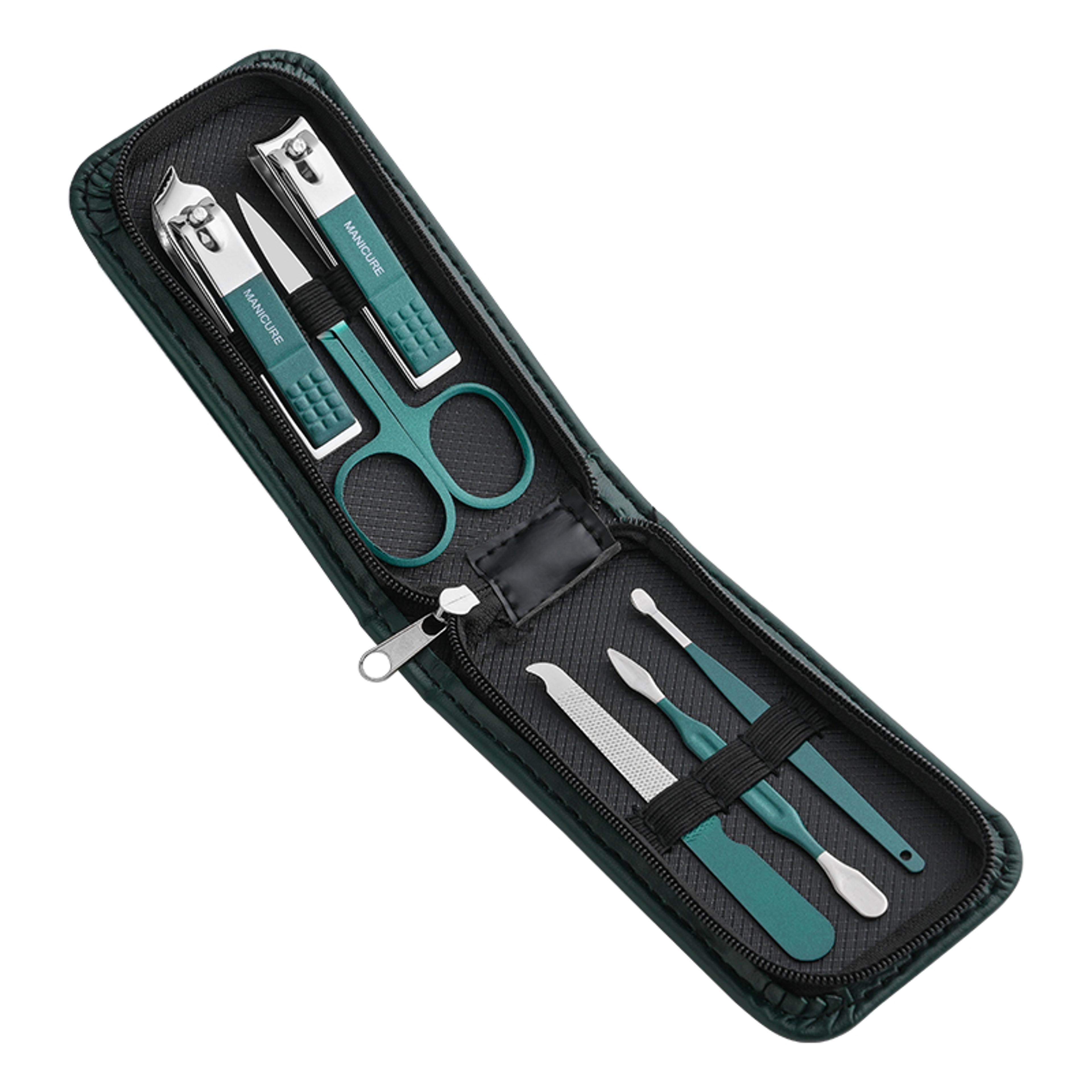 stainless steel nail care kit with clippers scissors and portable manicure case
