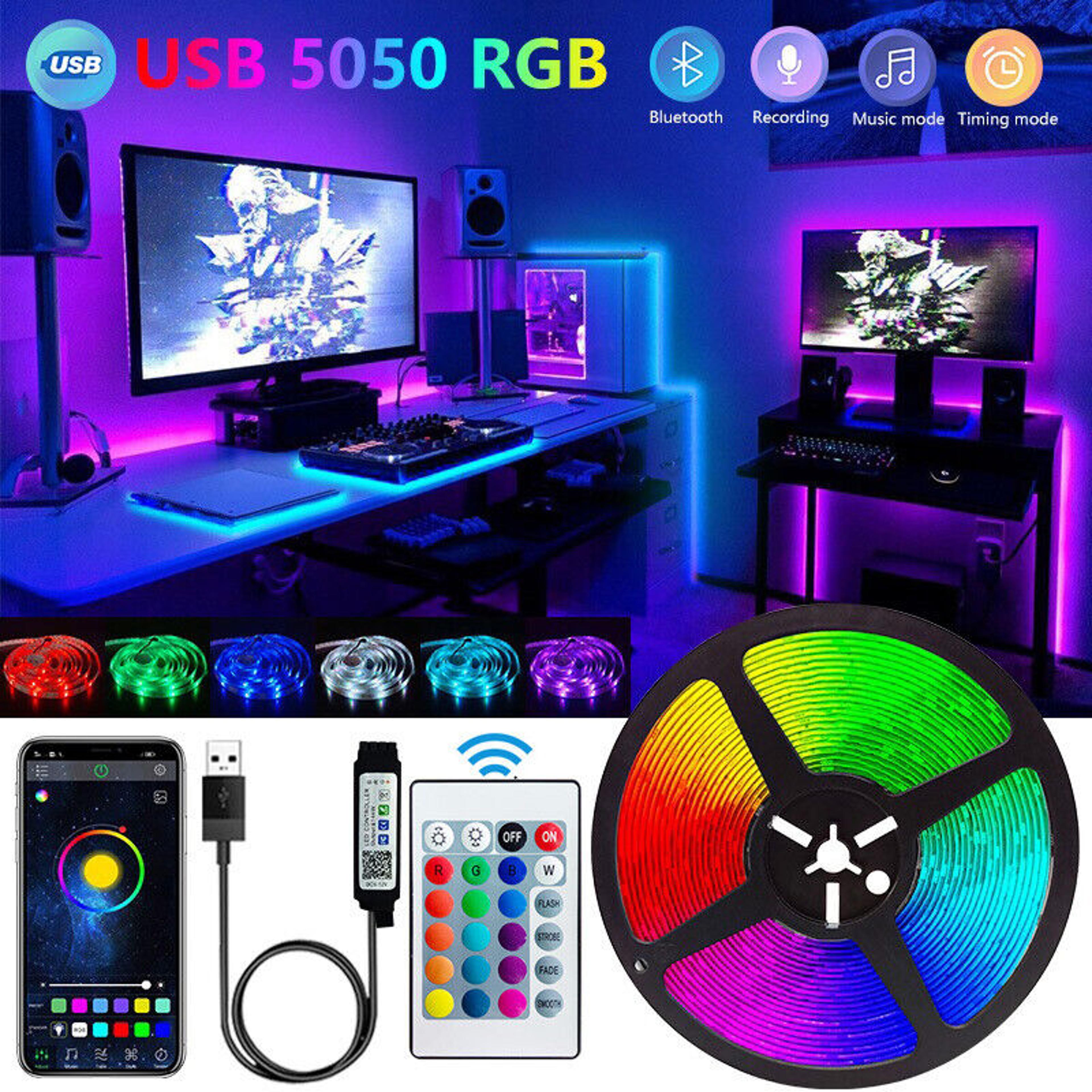 smart bluetooth rgb led strip lights with app control for tv bedroom and game room