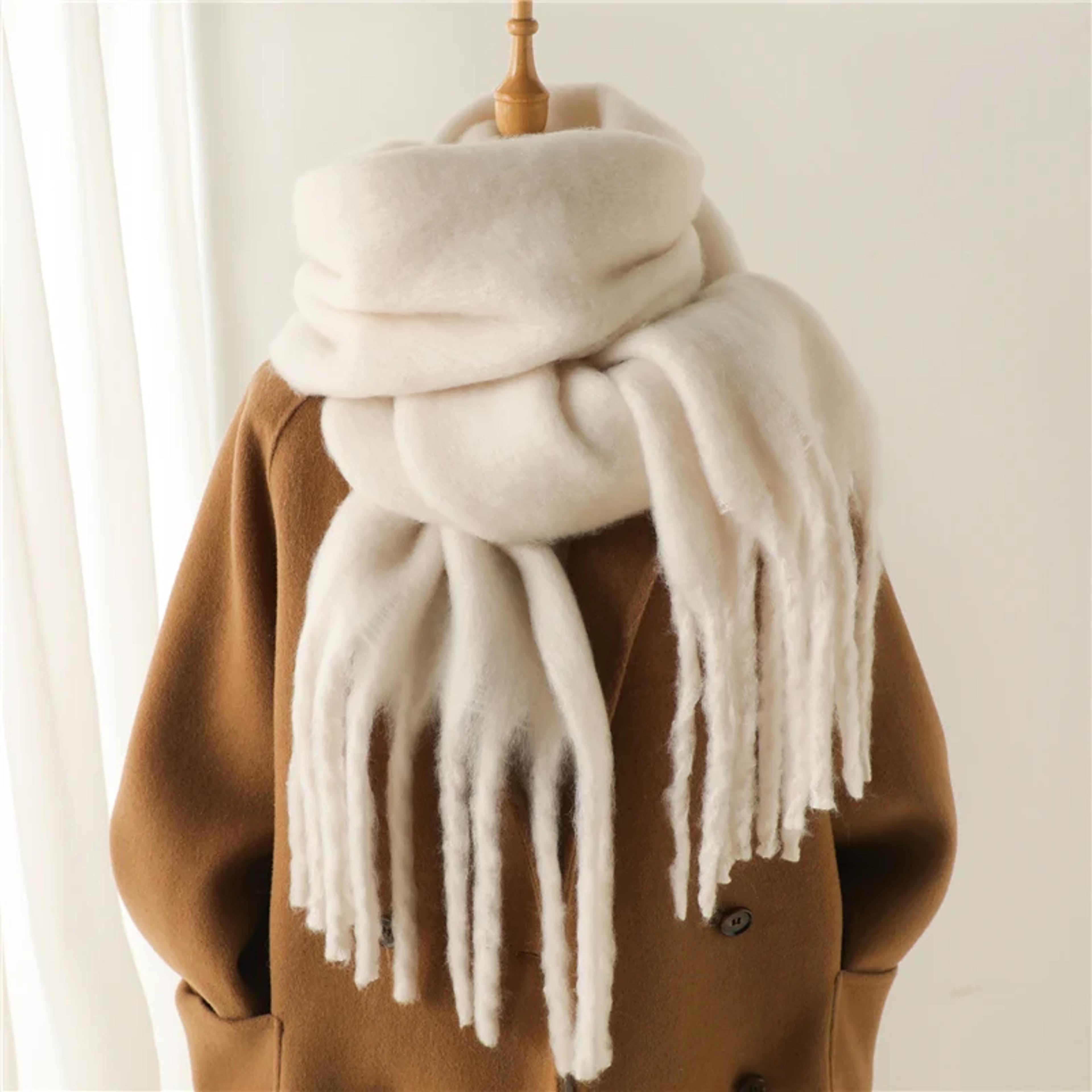 soft pashmina winter scarf for women oversized warm tassel shawl wrap