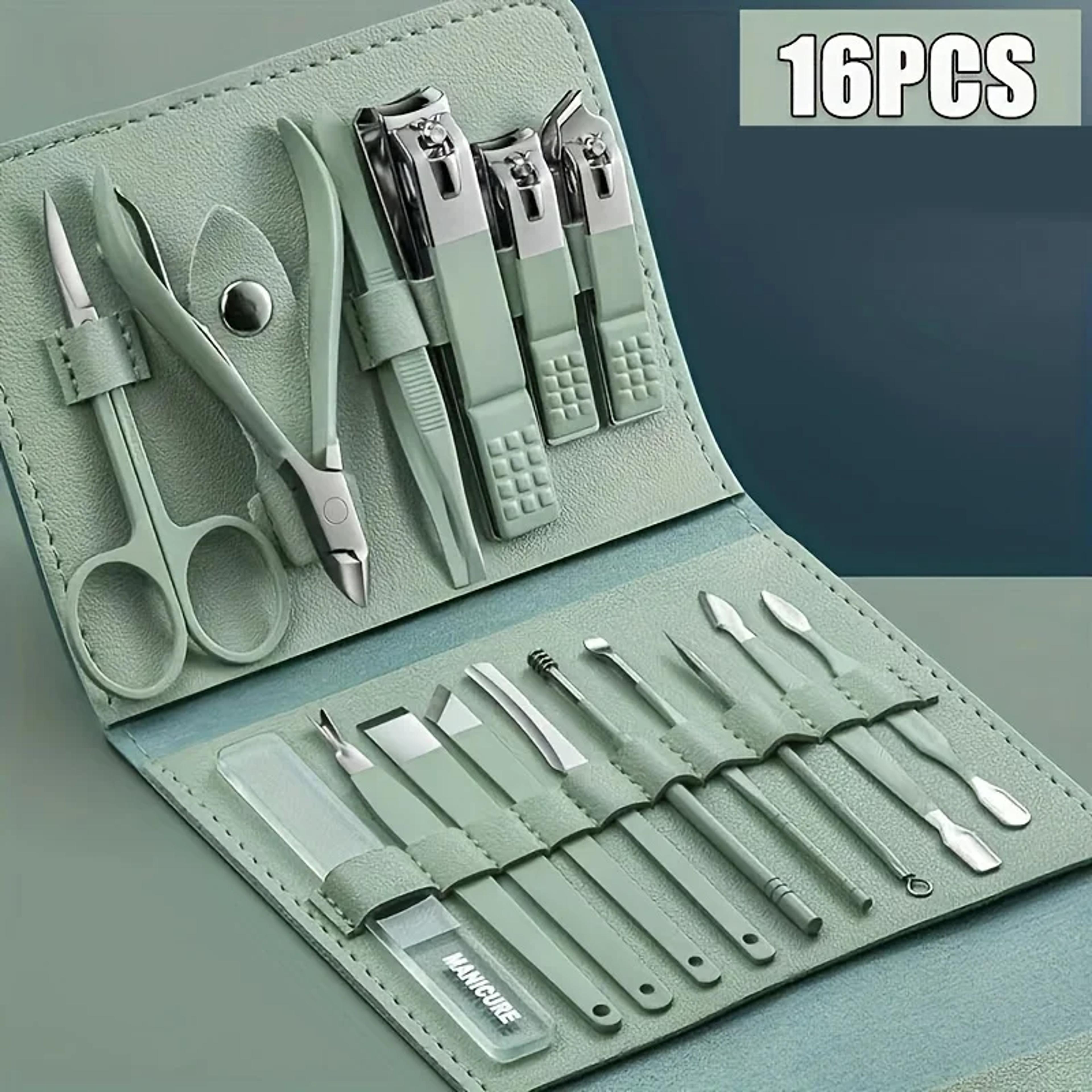 professional manicure pedicure set with nail clippers cuticle nippers and travel case
