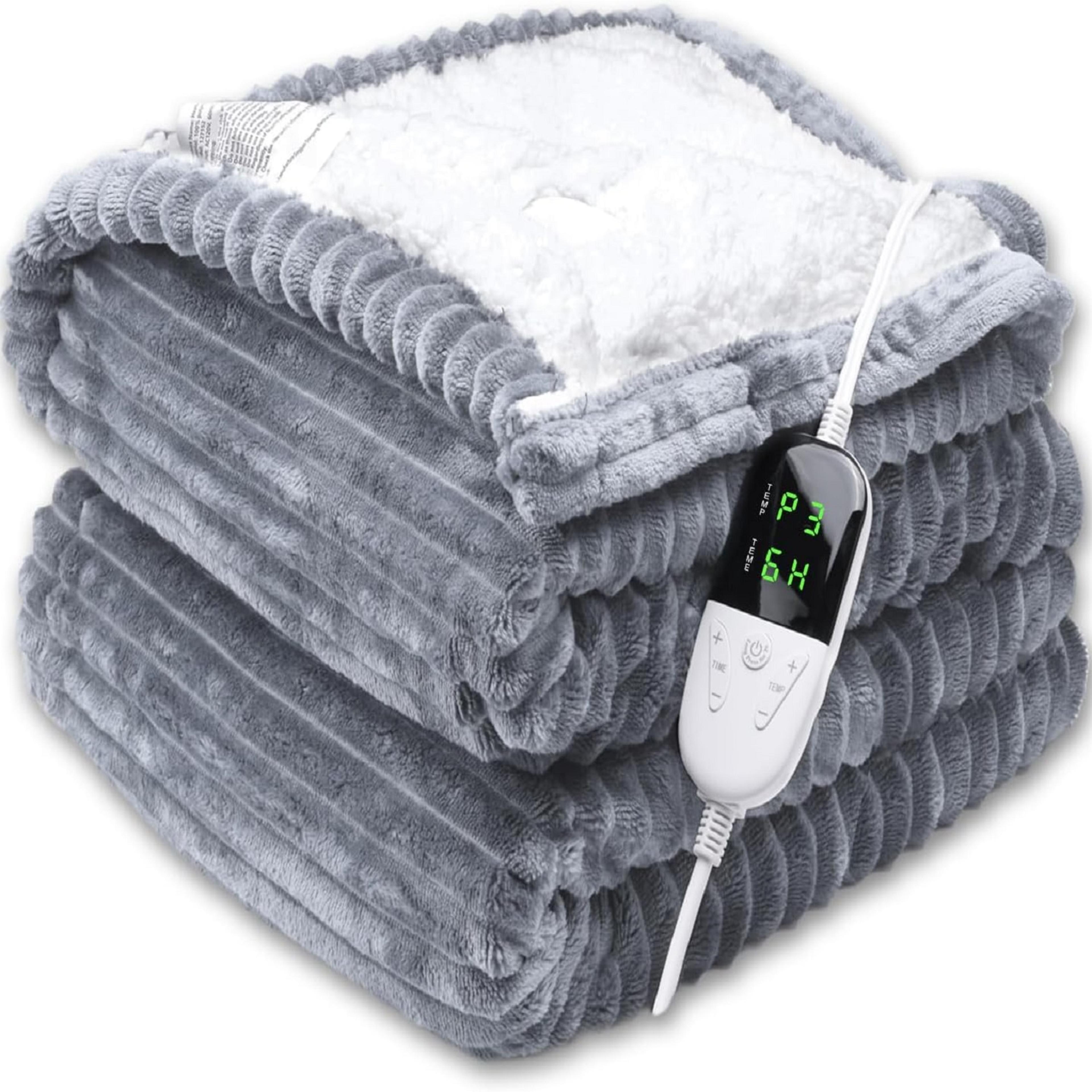 striped flannel electric heated blanket with heat settings and auto off timer
