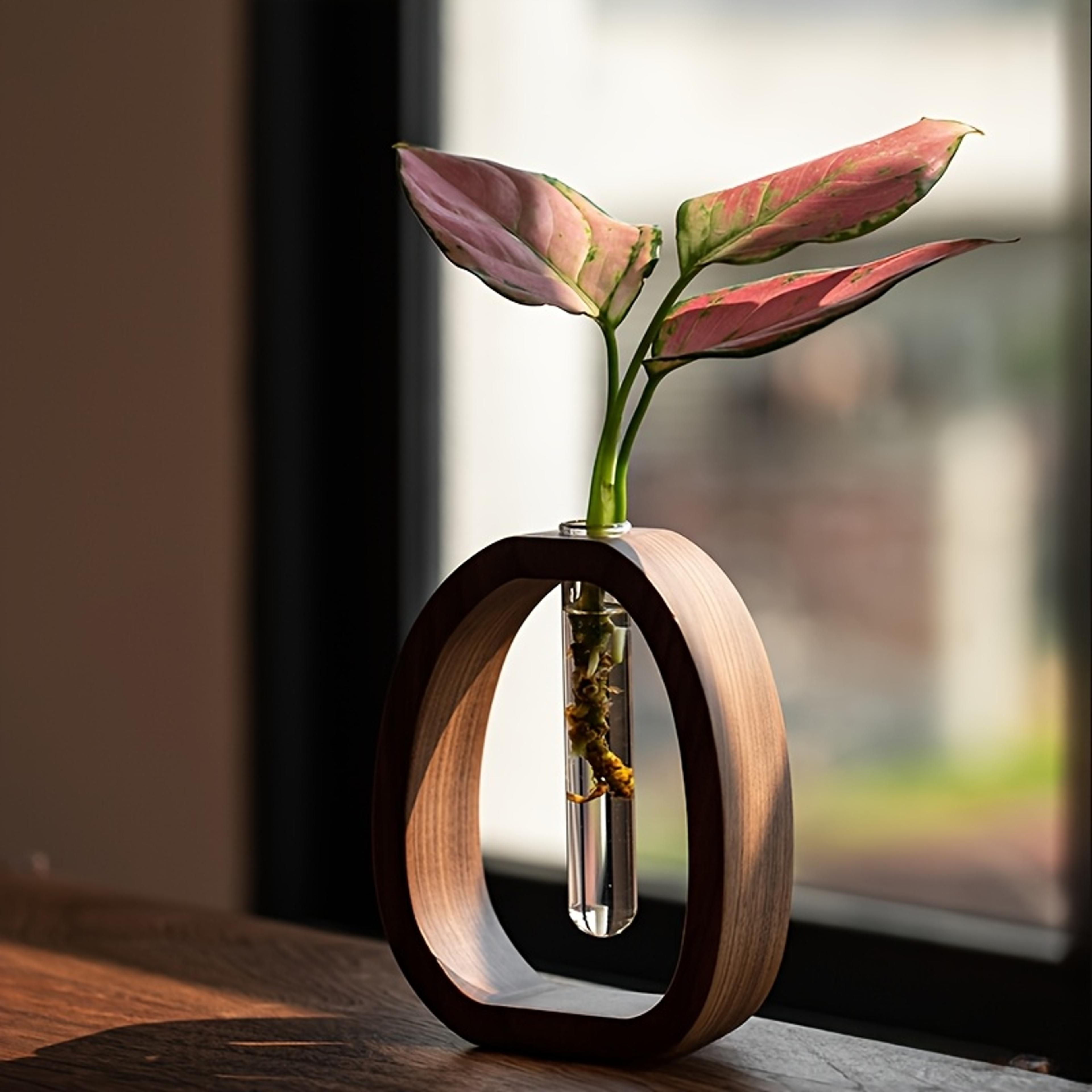 solid wood glass bud vase mini hydroponic flower holder for modern home decor