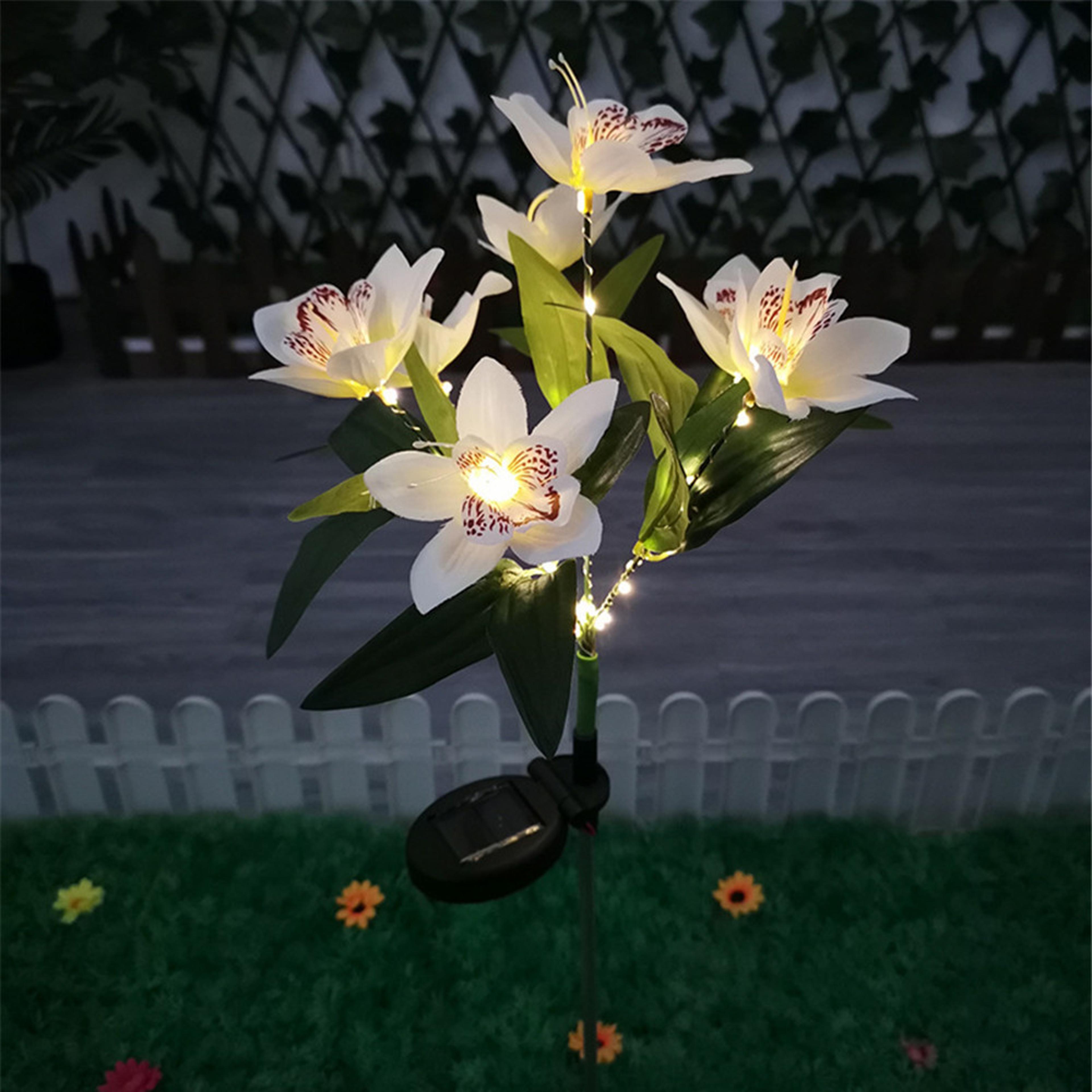 solar orchid flower lights outdoor garden stake decor
