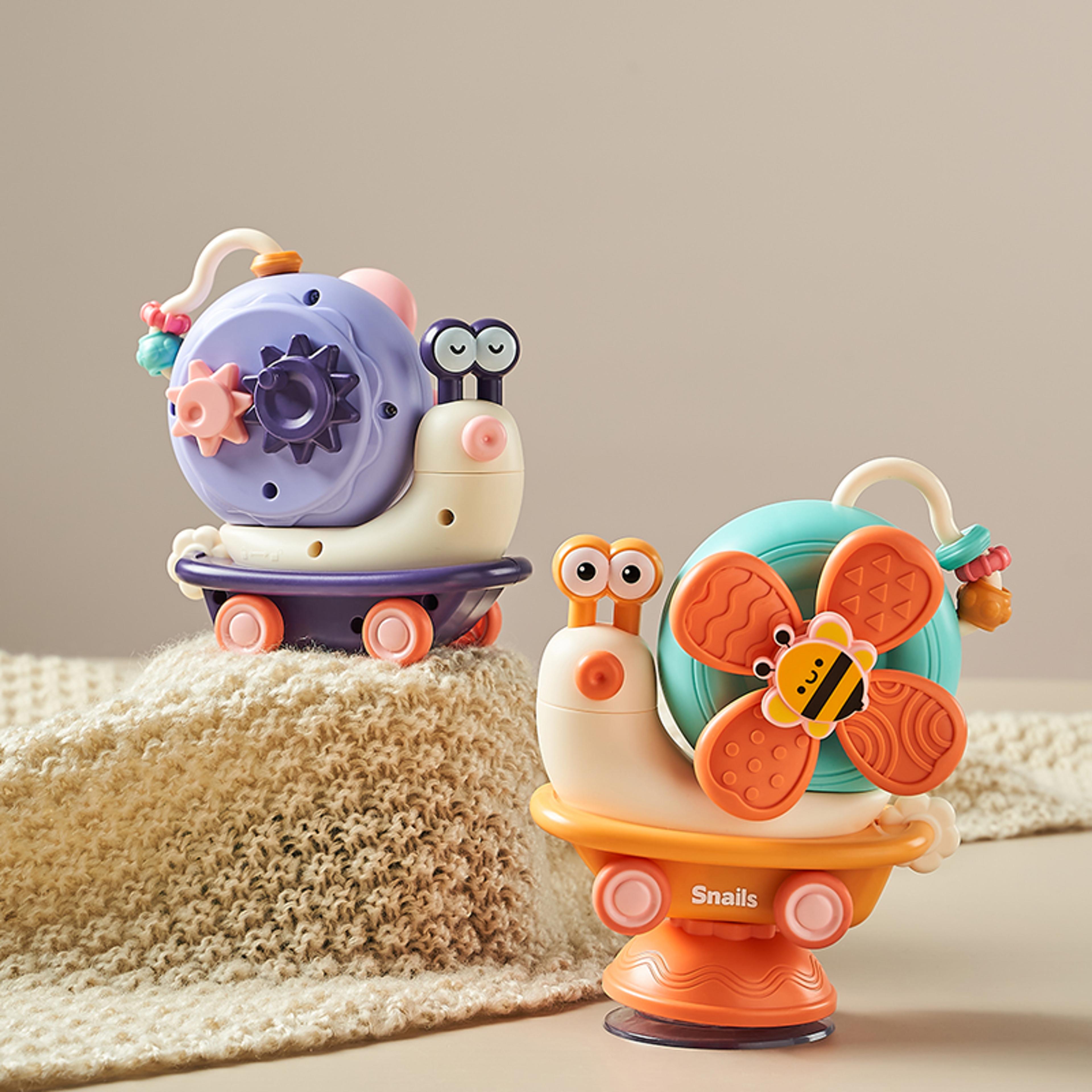 snail windmill baby suction cup sensory spinner toy for fine motor play