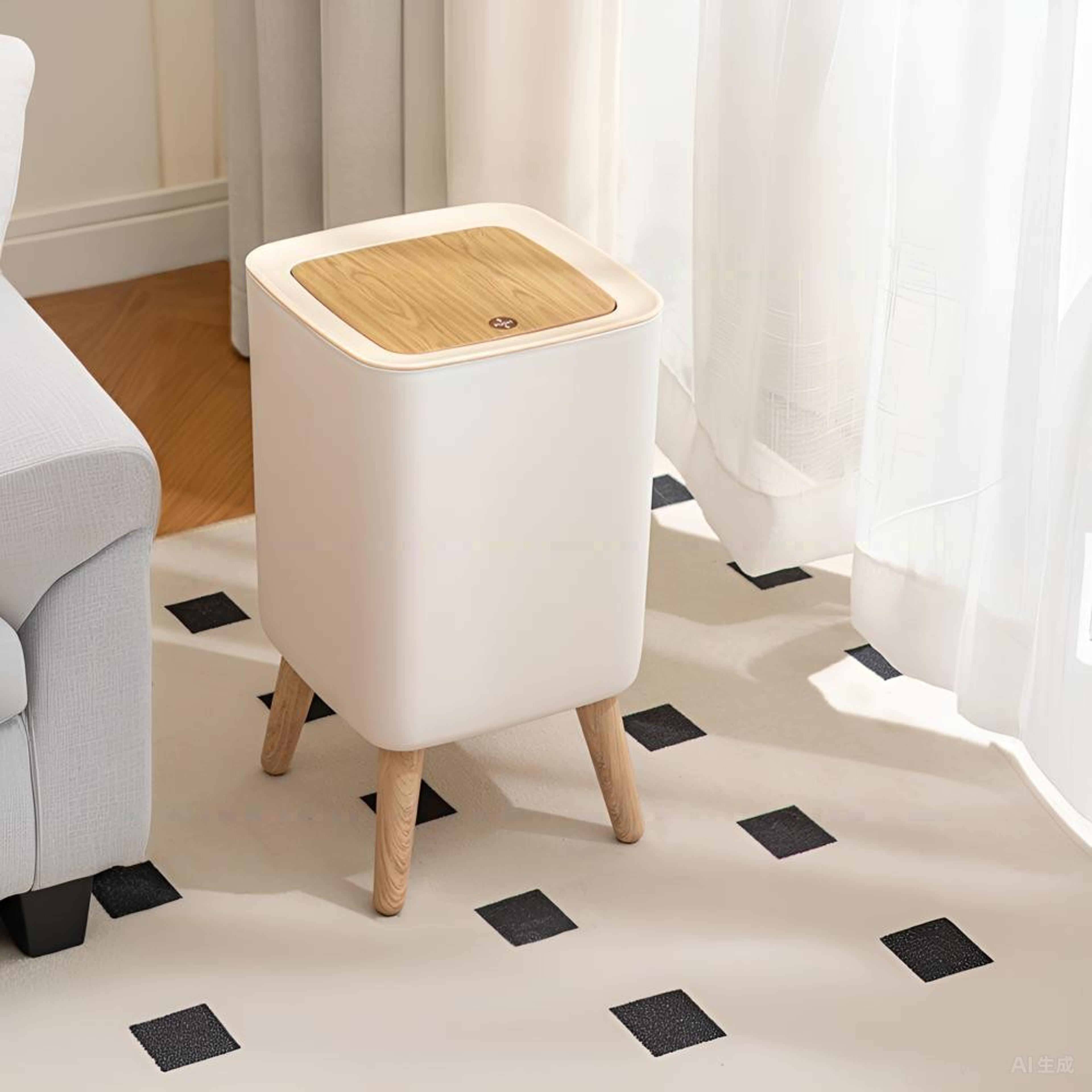 modern press lid trash can with wood grain design for bedroom and bathroom
