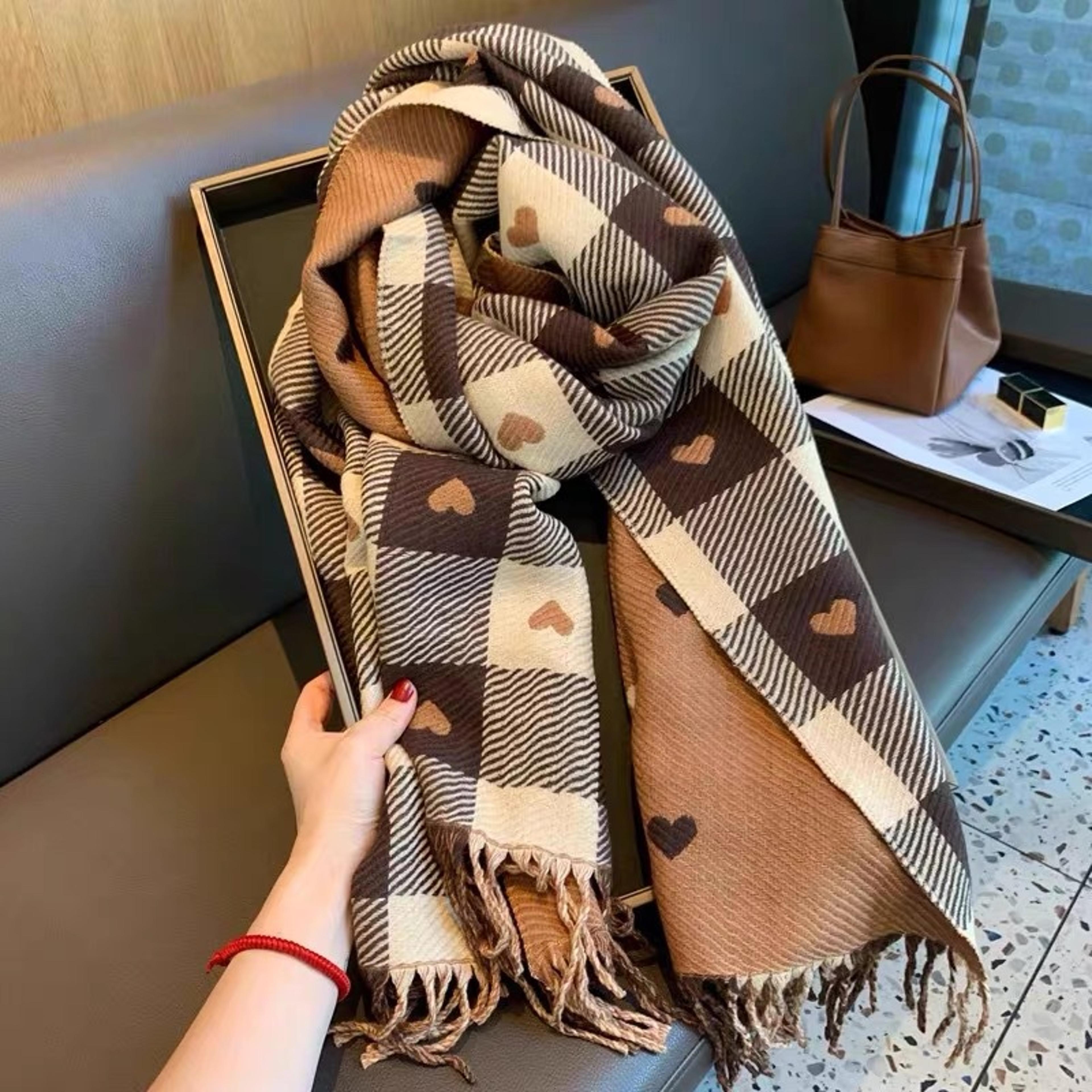 heart pattern plaid blanket scarf for women thick winter shawl wrap