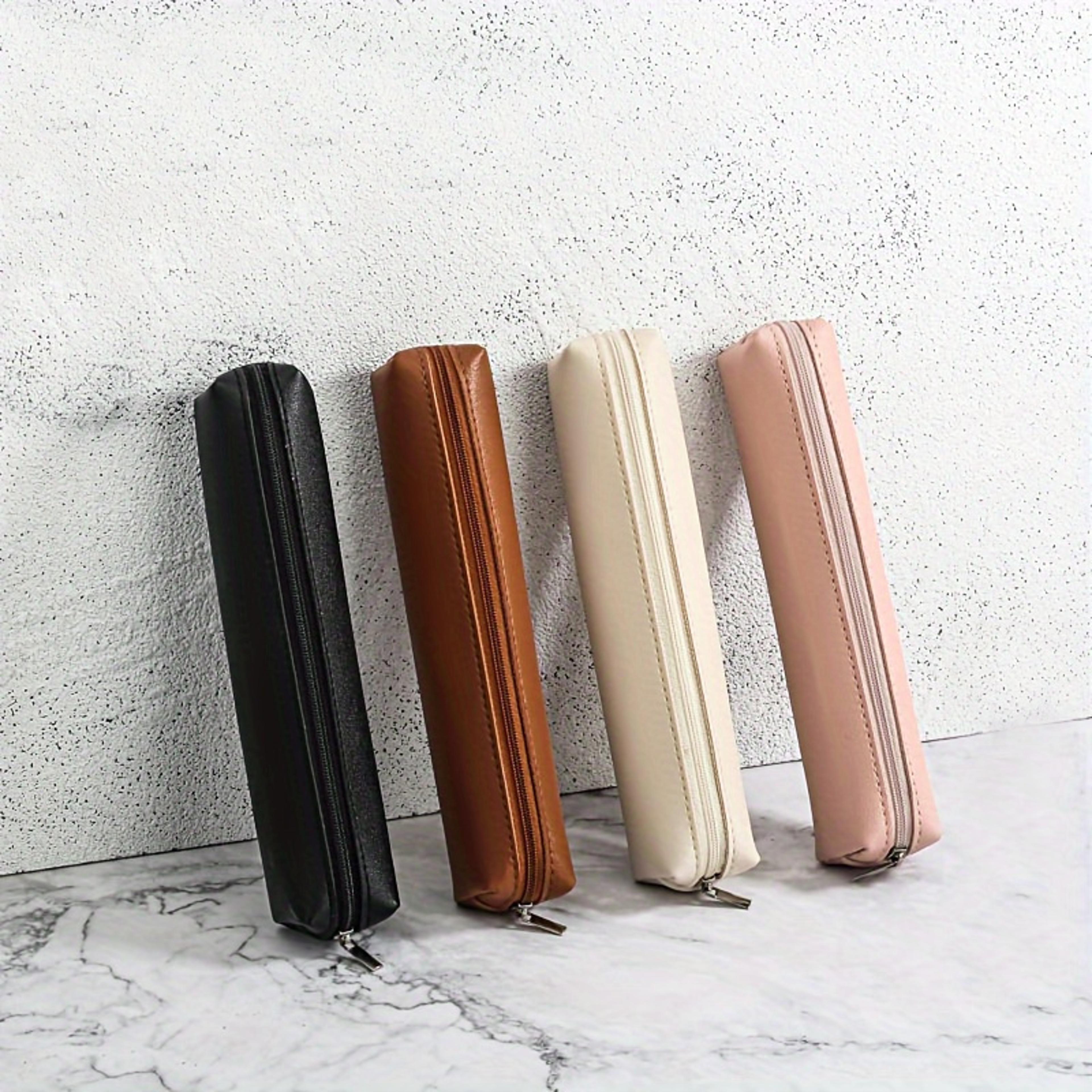 mini faux leather pencil case and makeup brush organizer for travel
