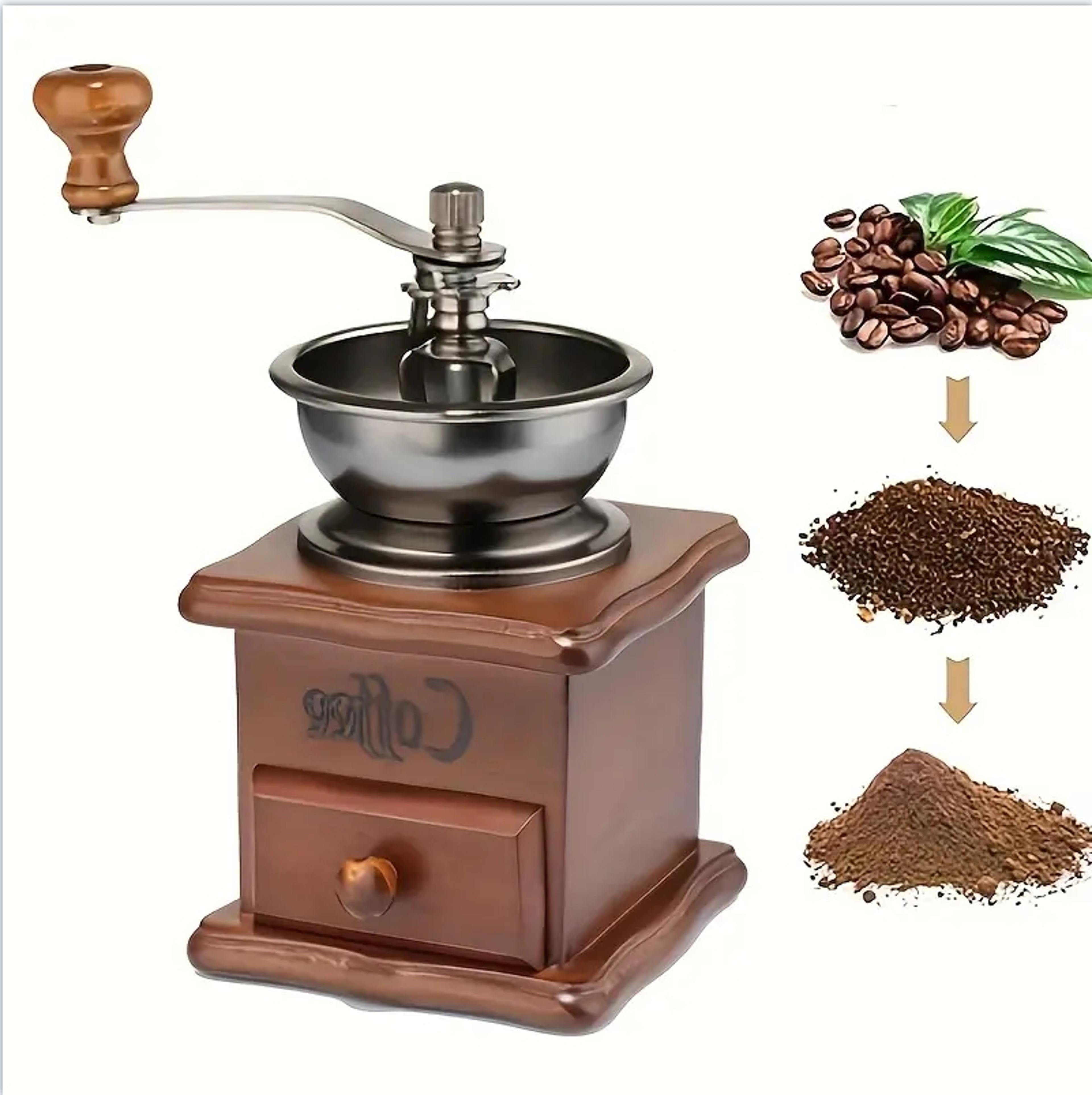 vintage manual coffee grinder wooden hand crank burr coffee mill
