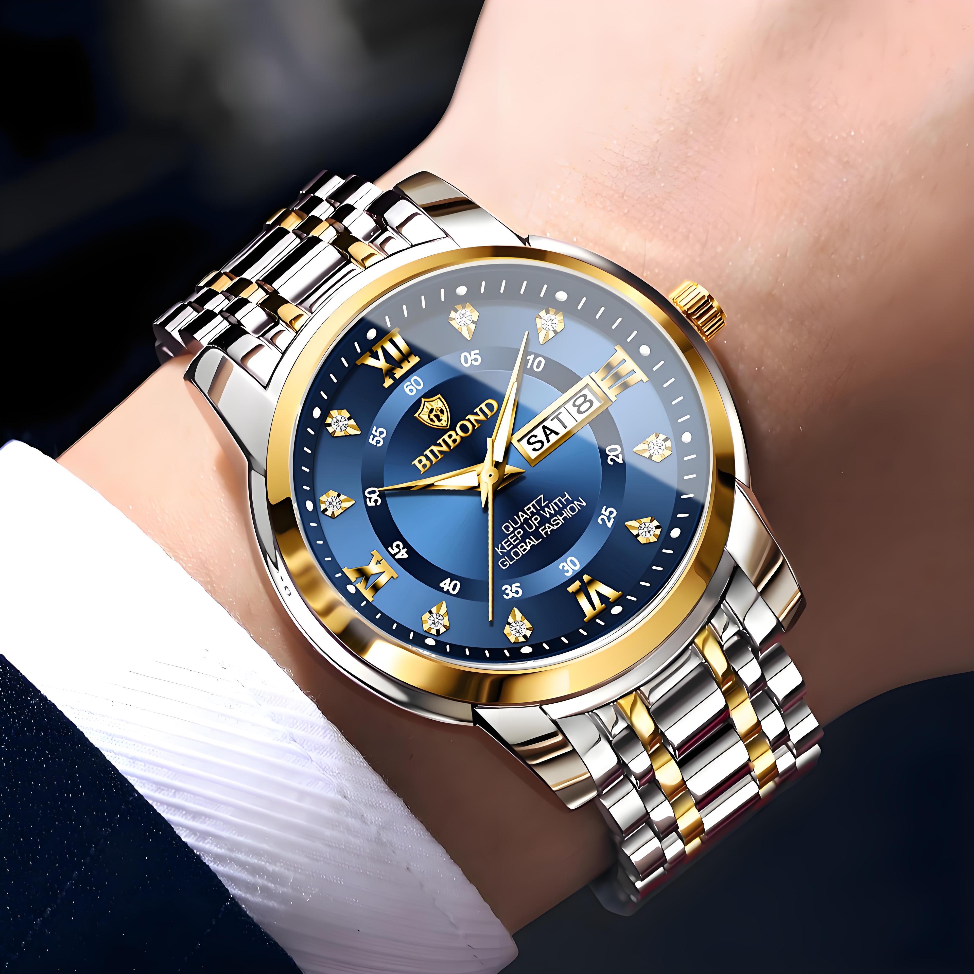 luxury mens quartz watch luminous waterproof auto date week display business sport wristwatch