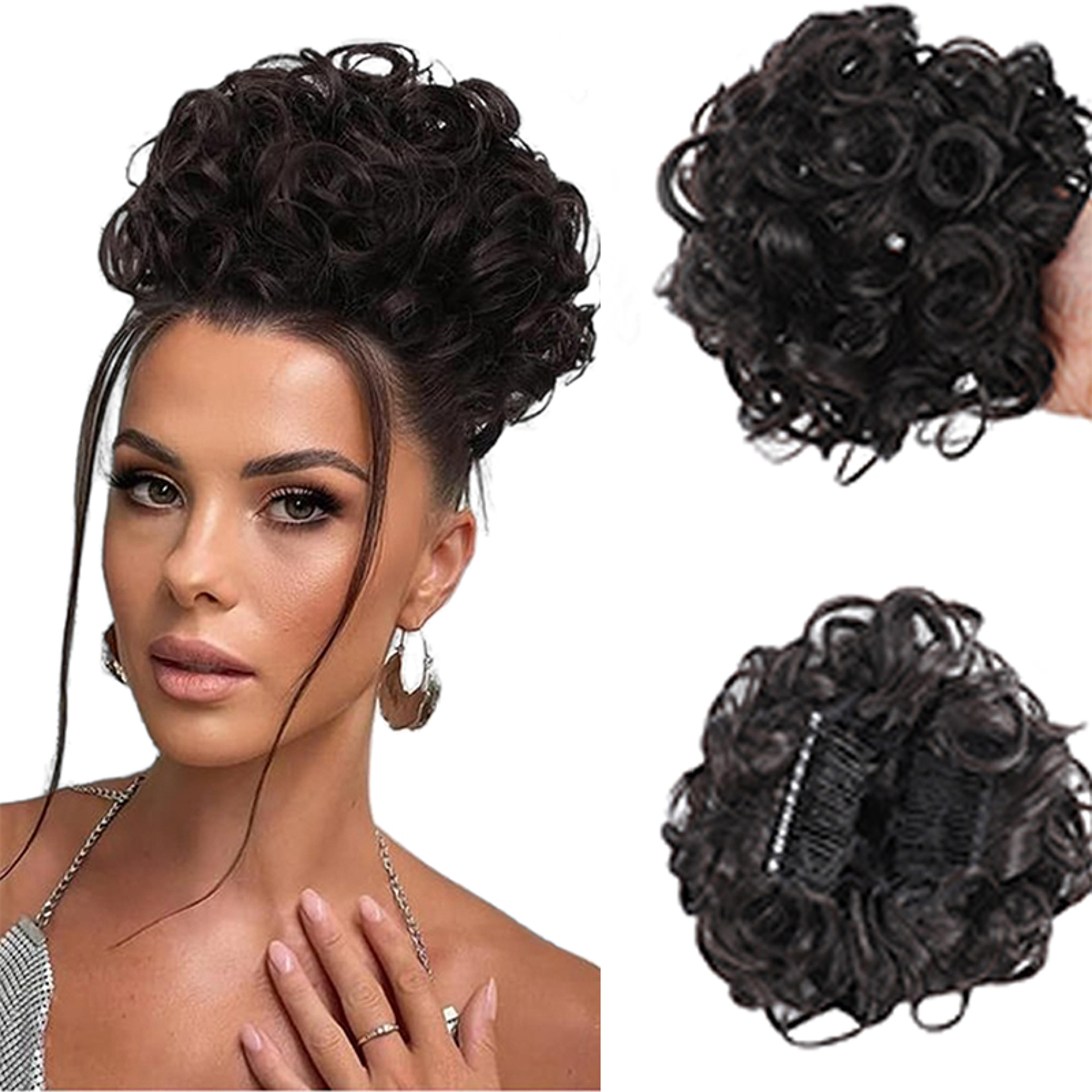 messy curly bun hair extension clip in chignon hairpiece for instant volume