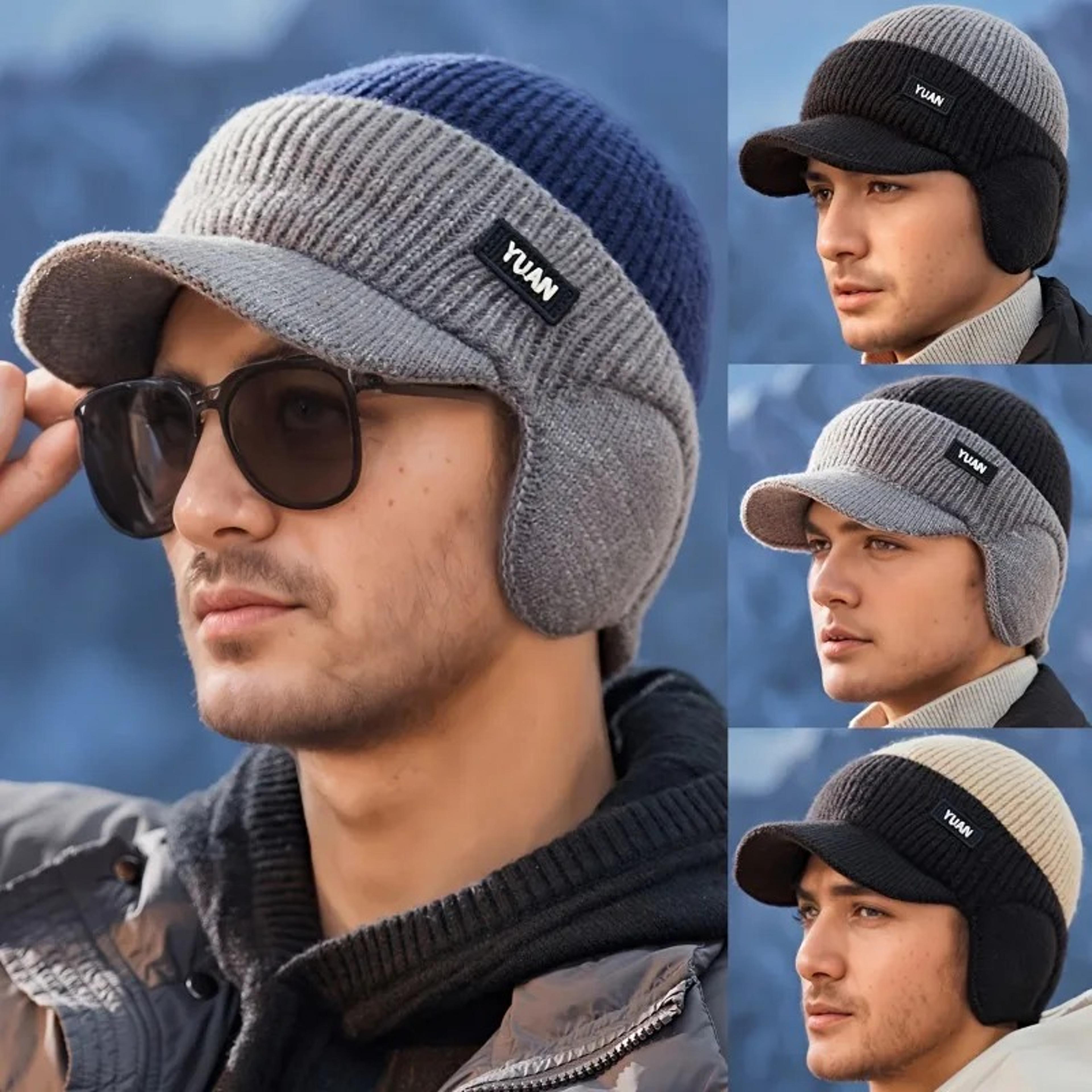 dual tone knit winter baseball cap with ear protection