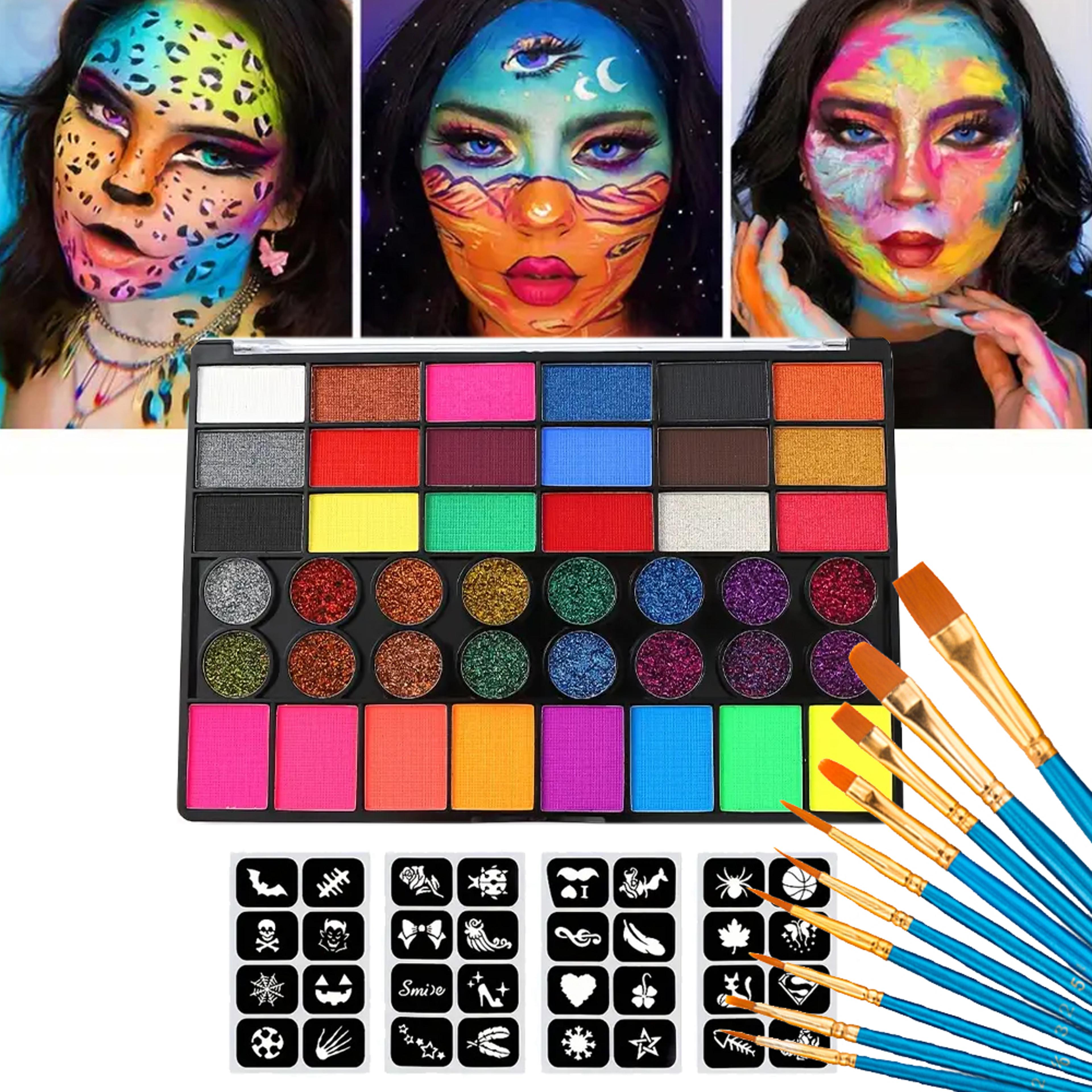 uv neon face body paint set water soluble glitter makeup palette