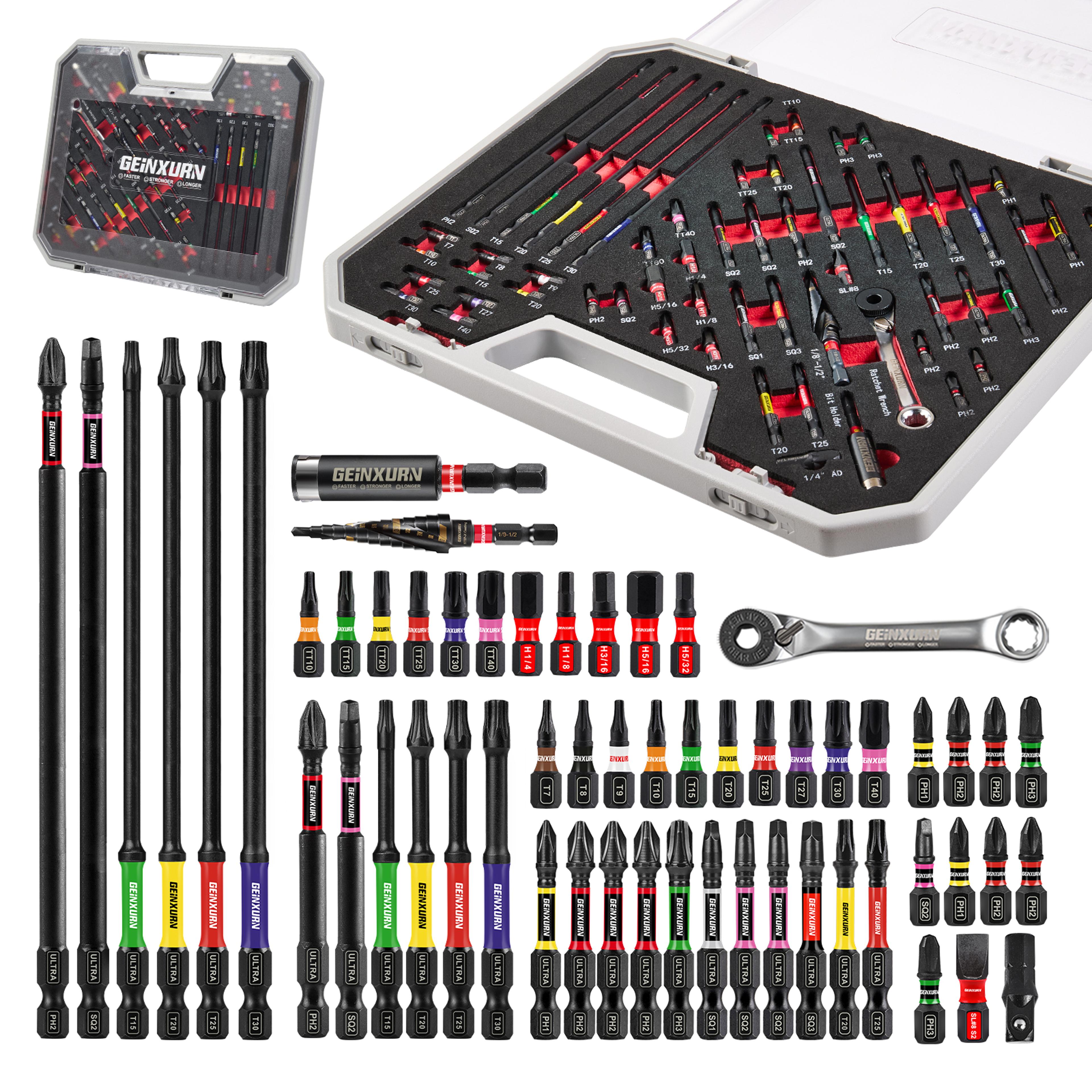 impact screwdriver bit tool set with mini wrench step drill and socket adapter