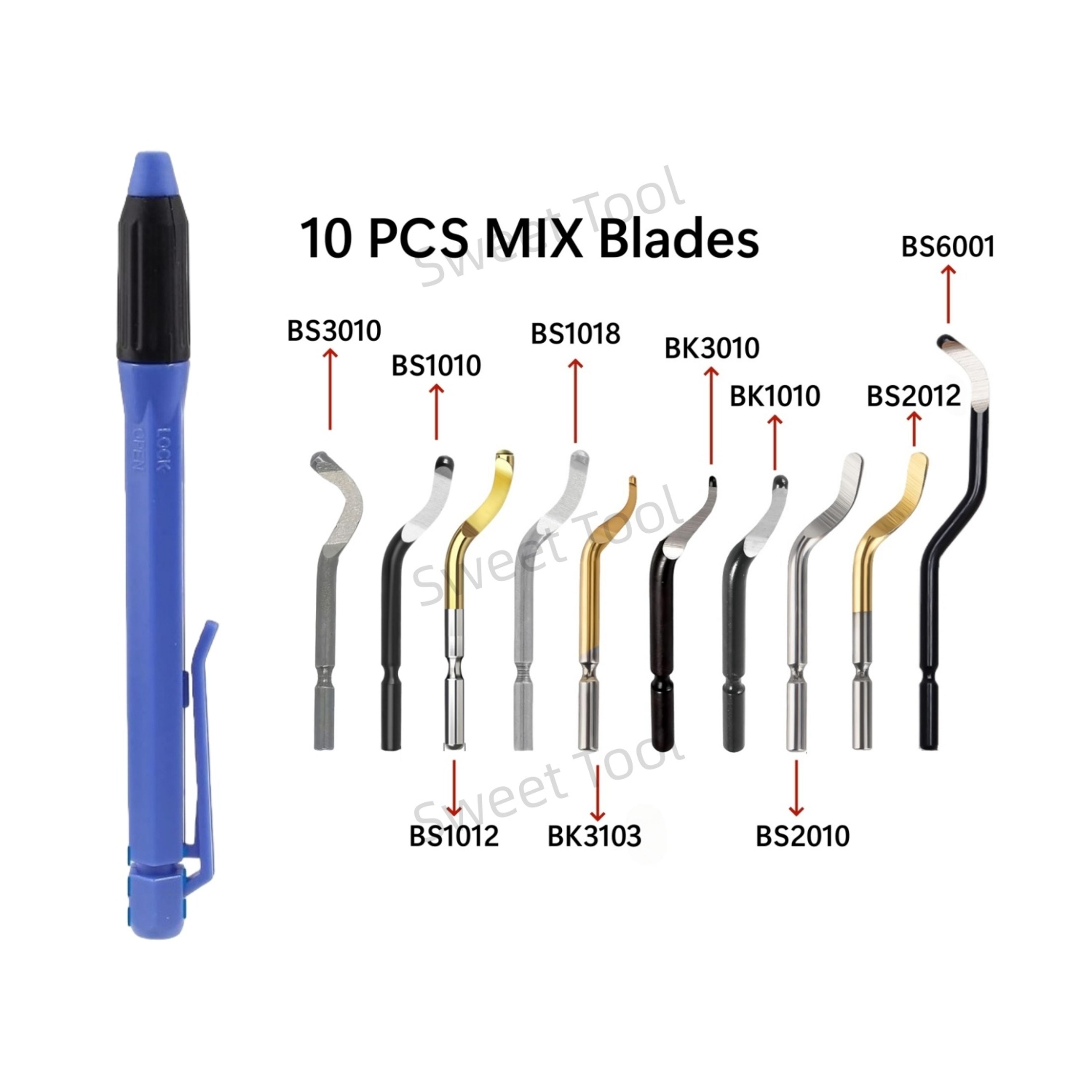 hand deburring tool set with replacement blades for metal plastic wood and printing
