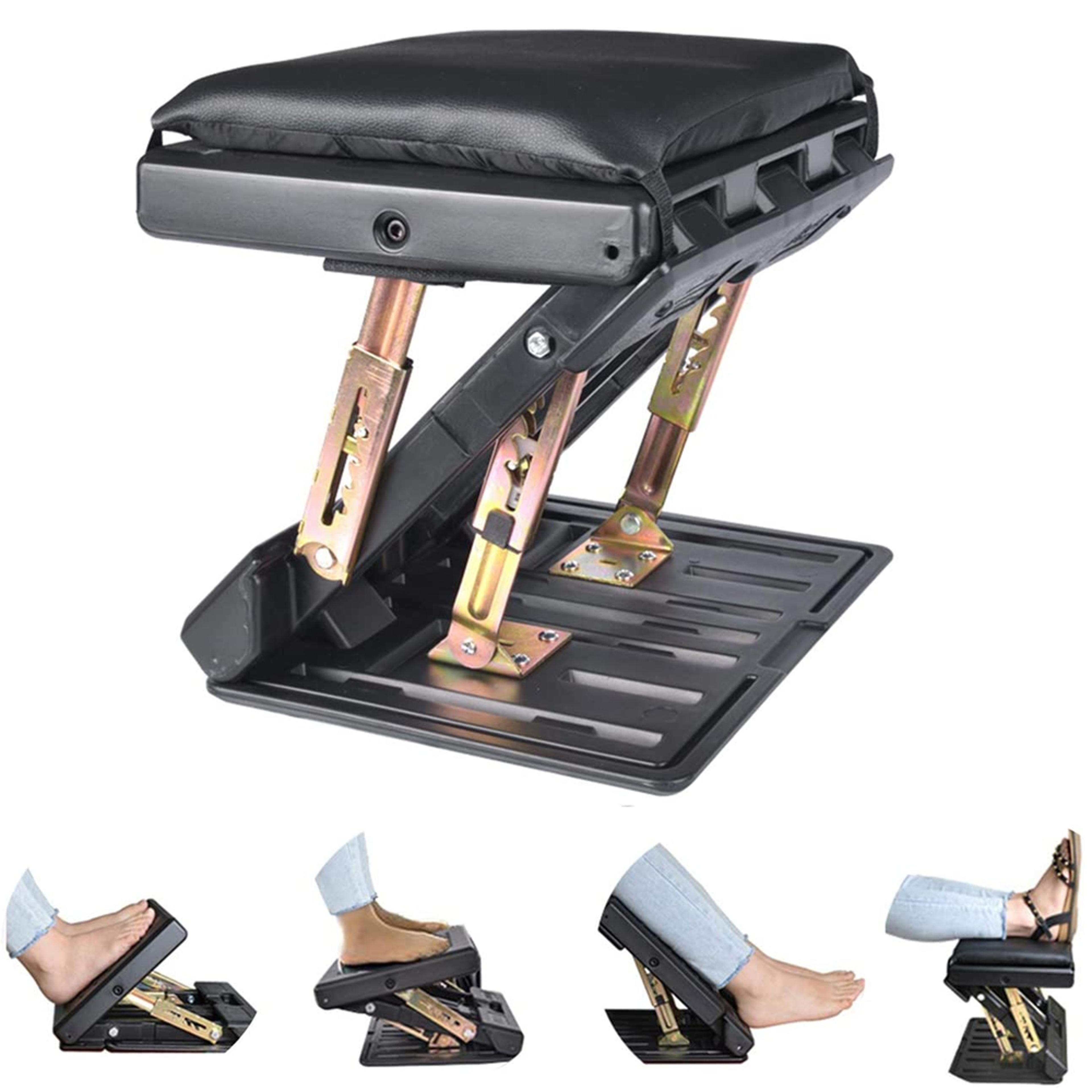 adjustable under desk footrest with soft pad massage beads and four level height support