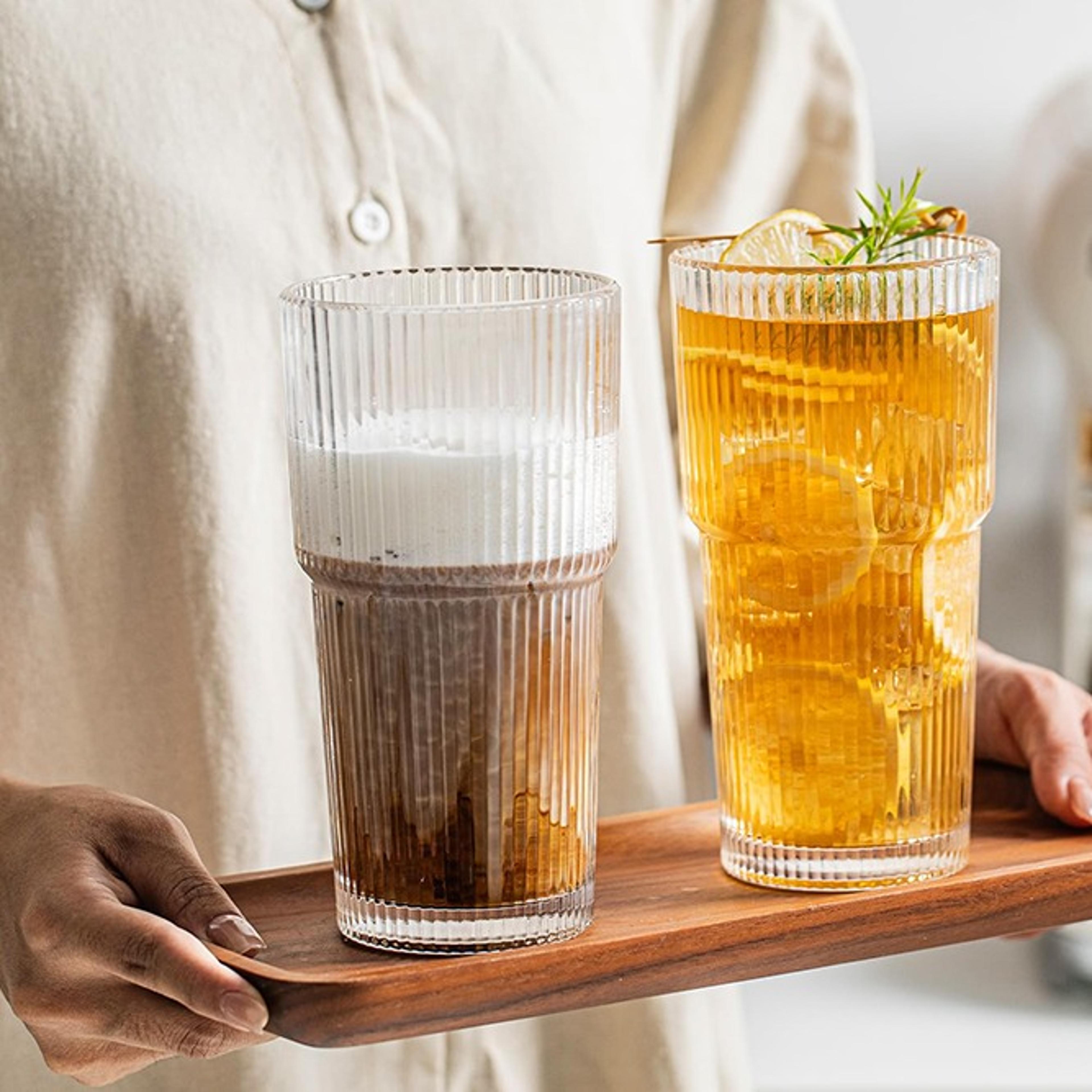 ribbed glass tumbler set large capacity drinking glasses for iced coffee and cocktails