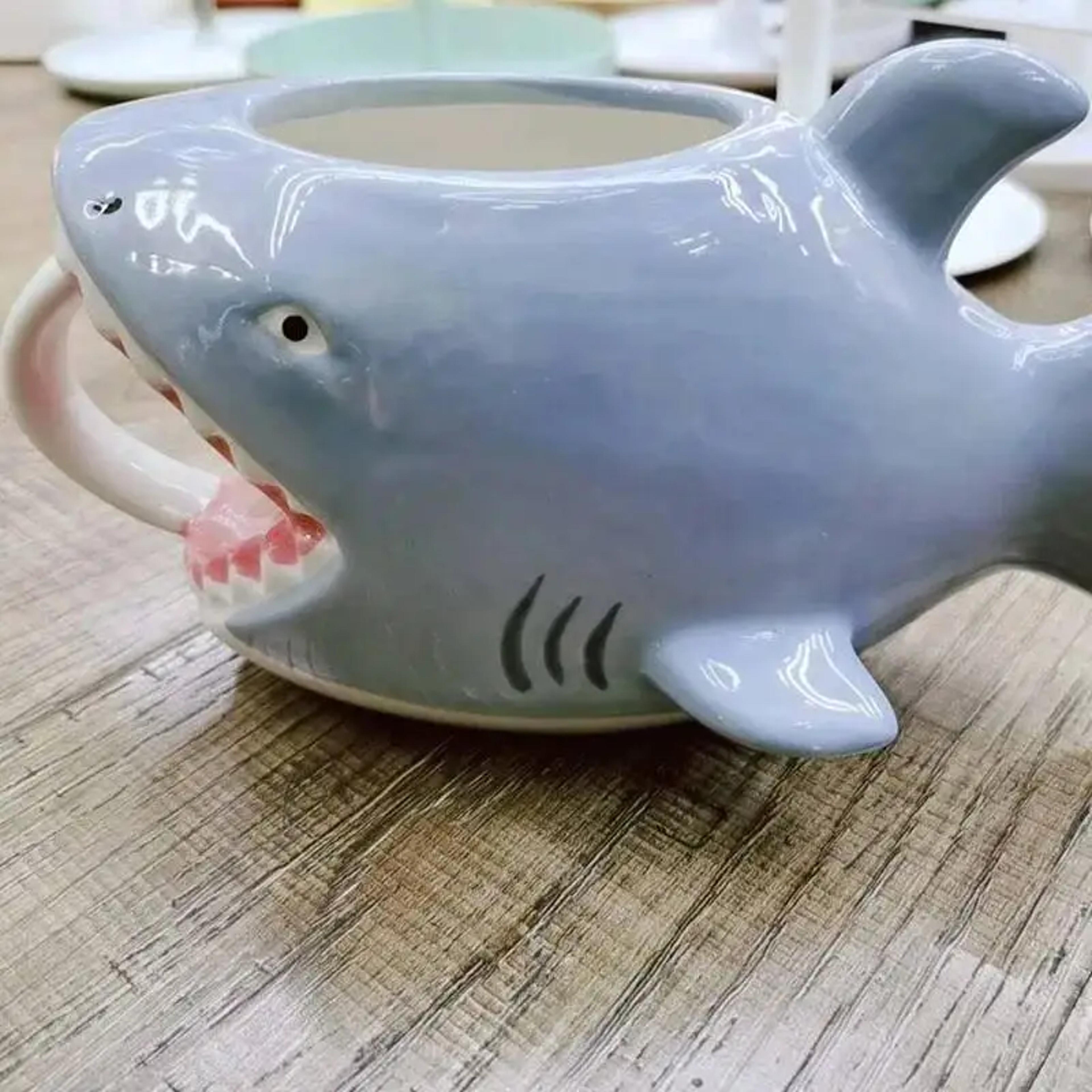 creative shark ceramic coffee mug cute cartoon cup for kids and shark lovers