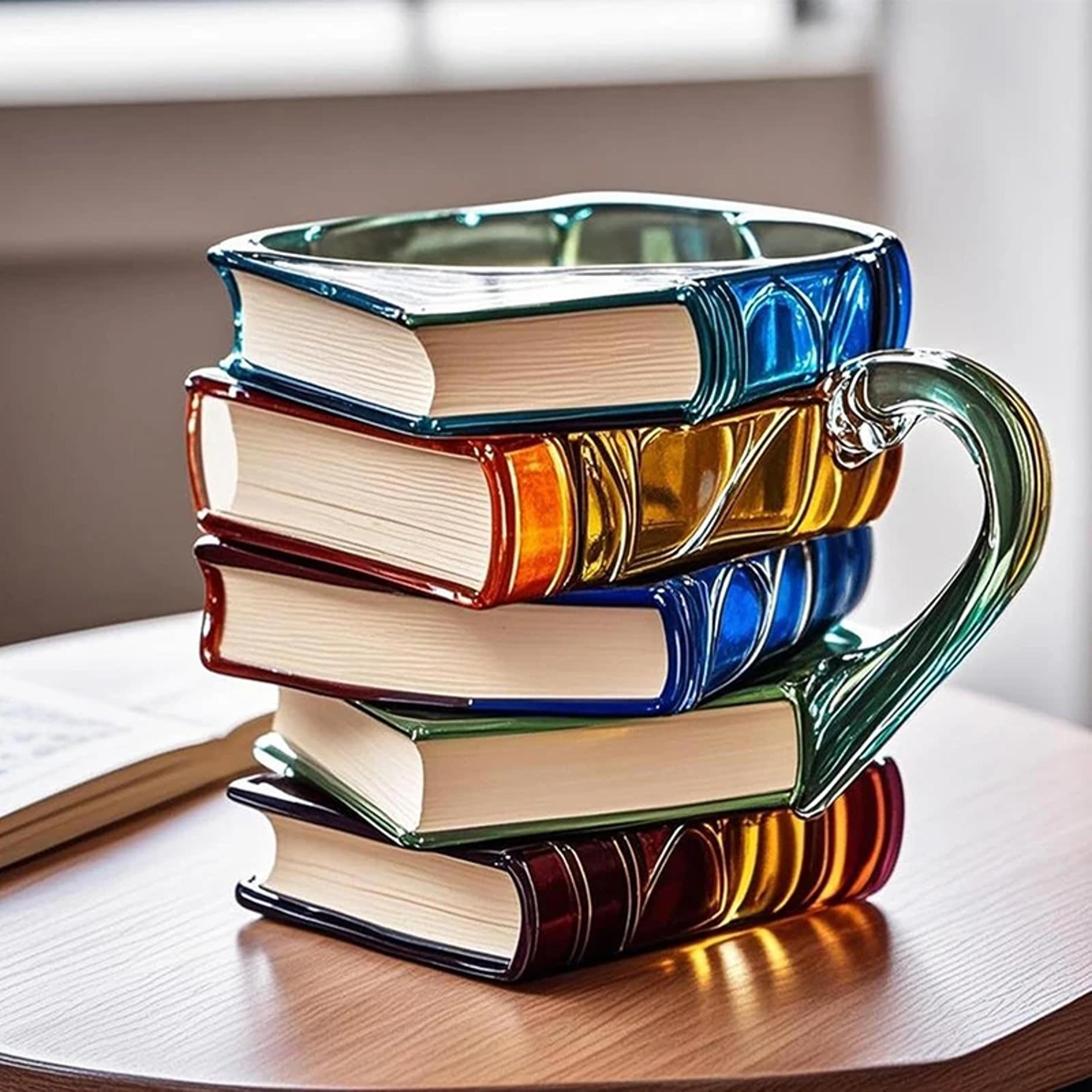 stained glass book mug painted coffee cup for book lovers