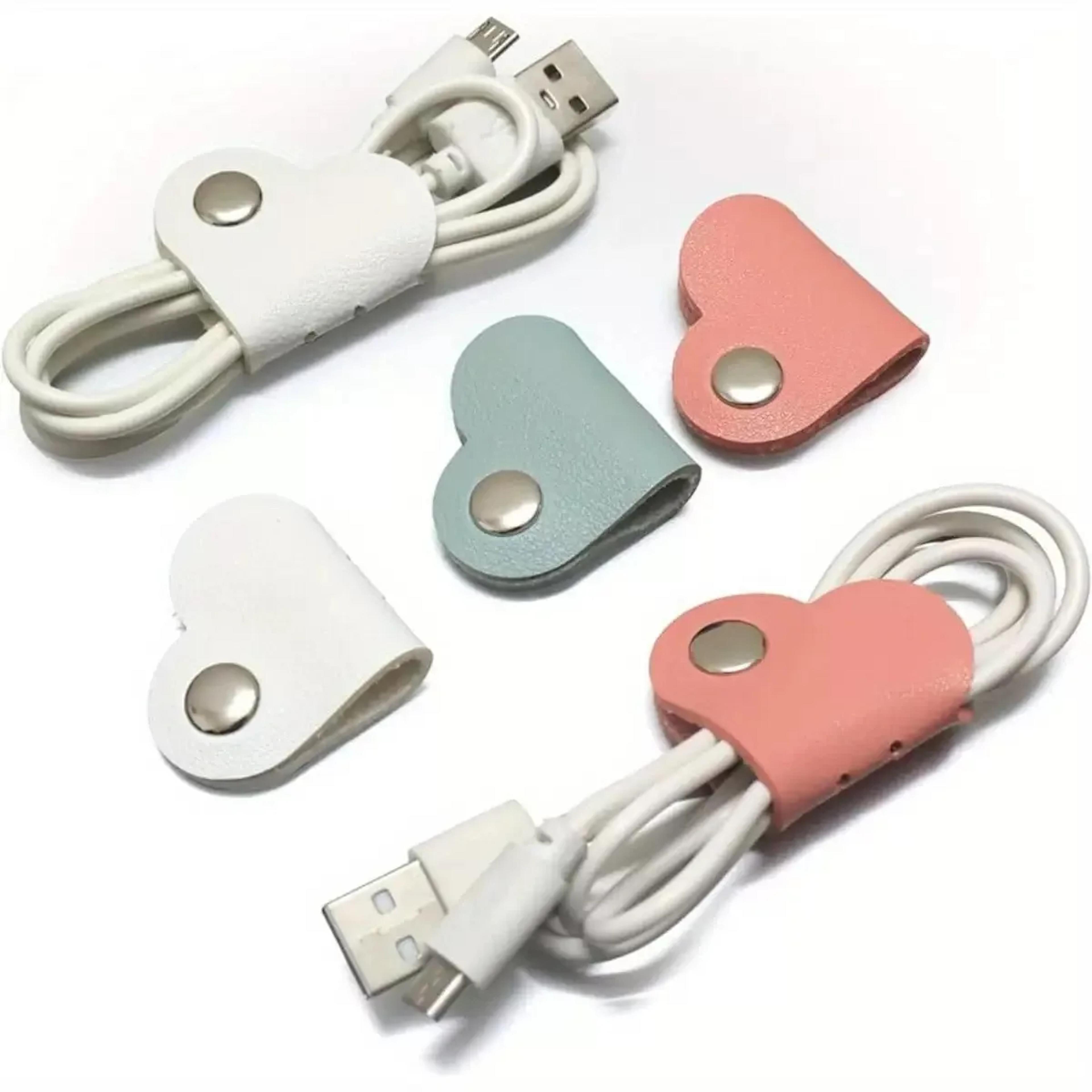 heart shaped pu leather cable organizer cord holder for earbuds and charging cables