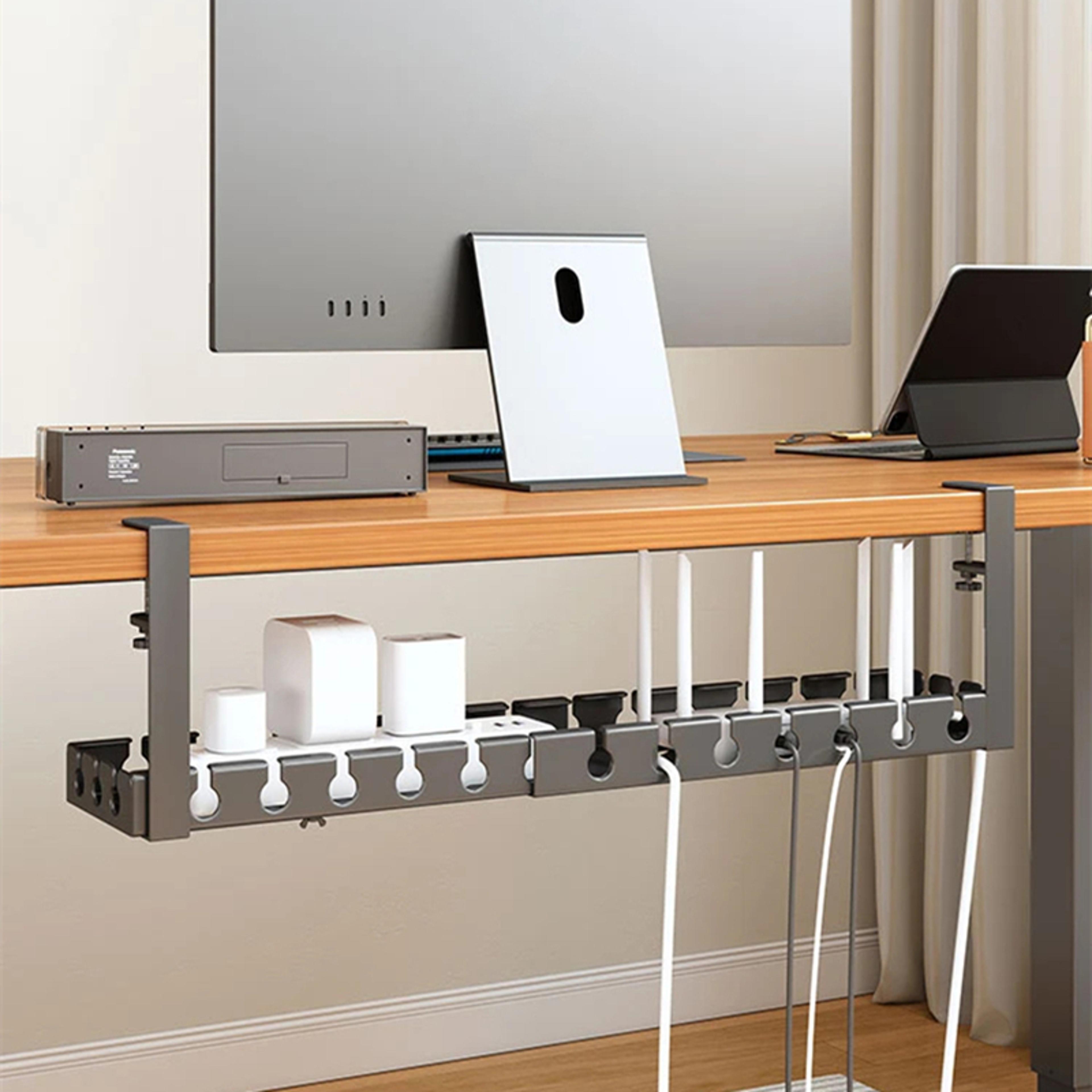 retractable under desk cable management tray no drill wire organizer and power strip holder