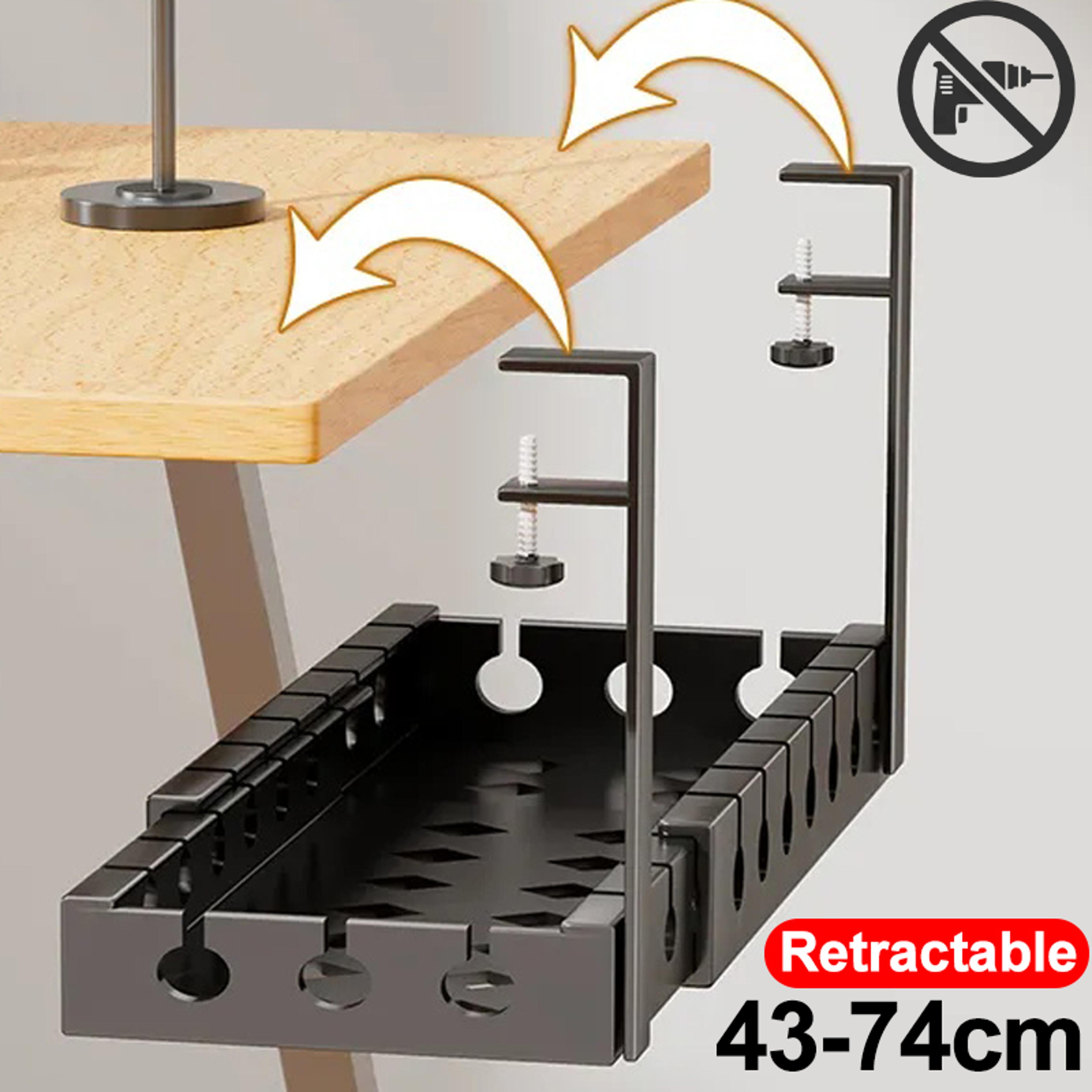 retractable under desk cable management tray no drill metal cord organizer