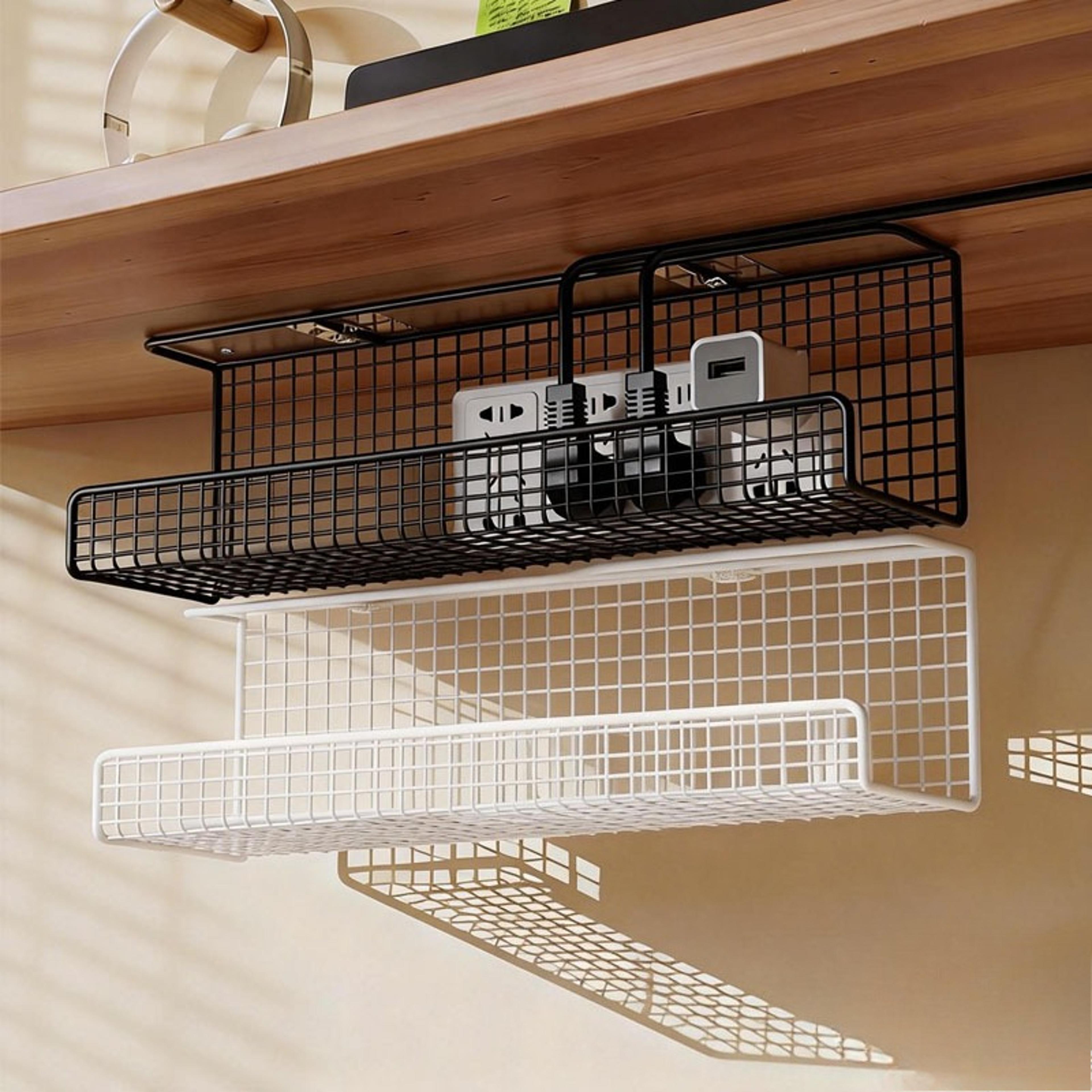 no drill under desk cable management tray with single or double layer wire storage