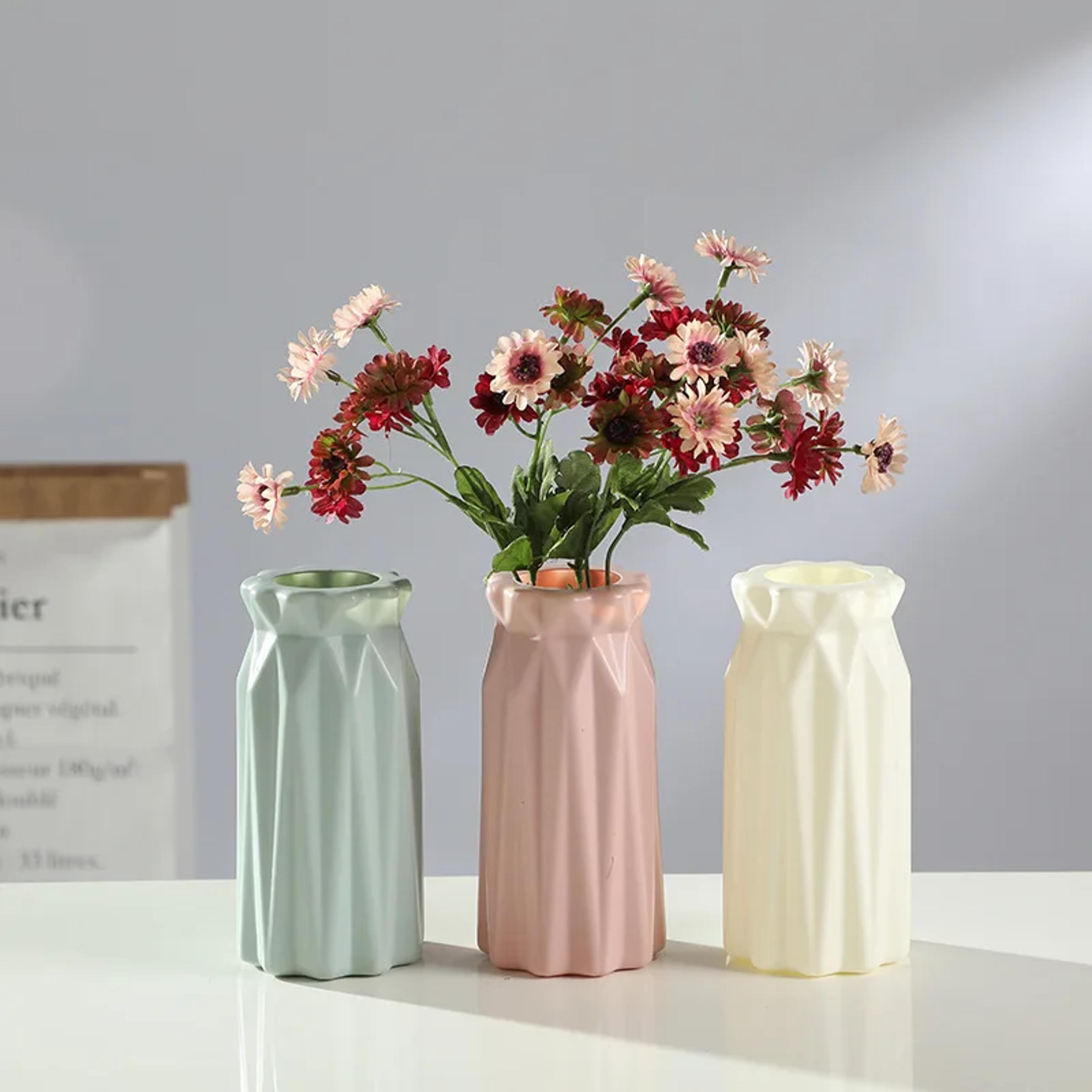 nordic plastic flower vase with ceramic look for modern home decor