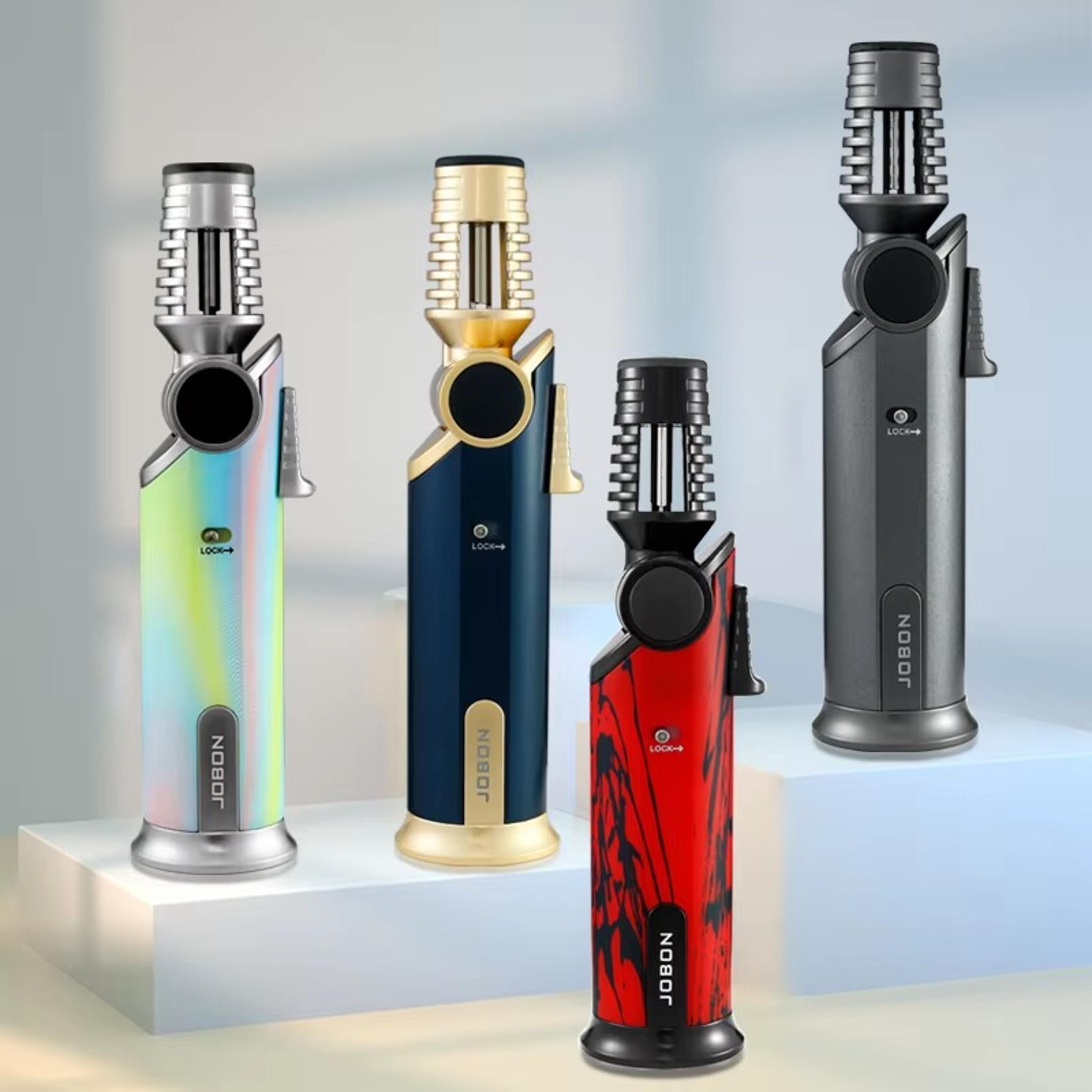 rotating refillable butane torch lighter with windproof flame and safety lock