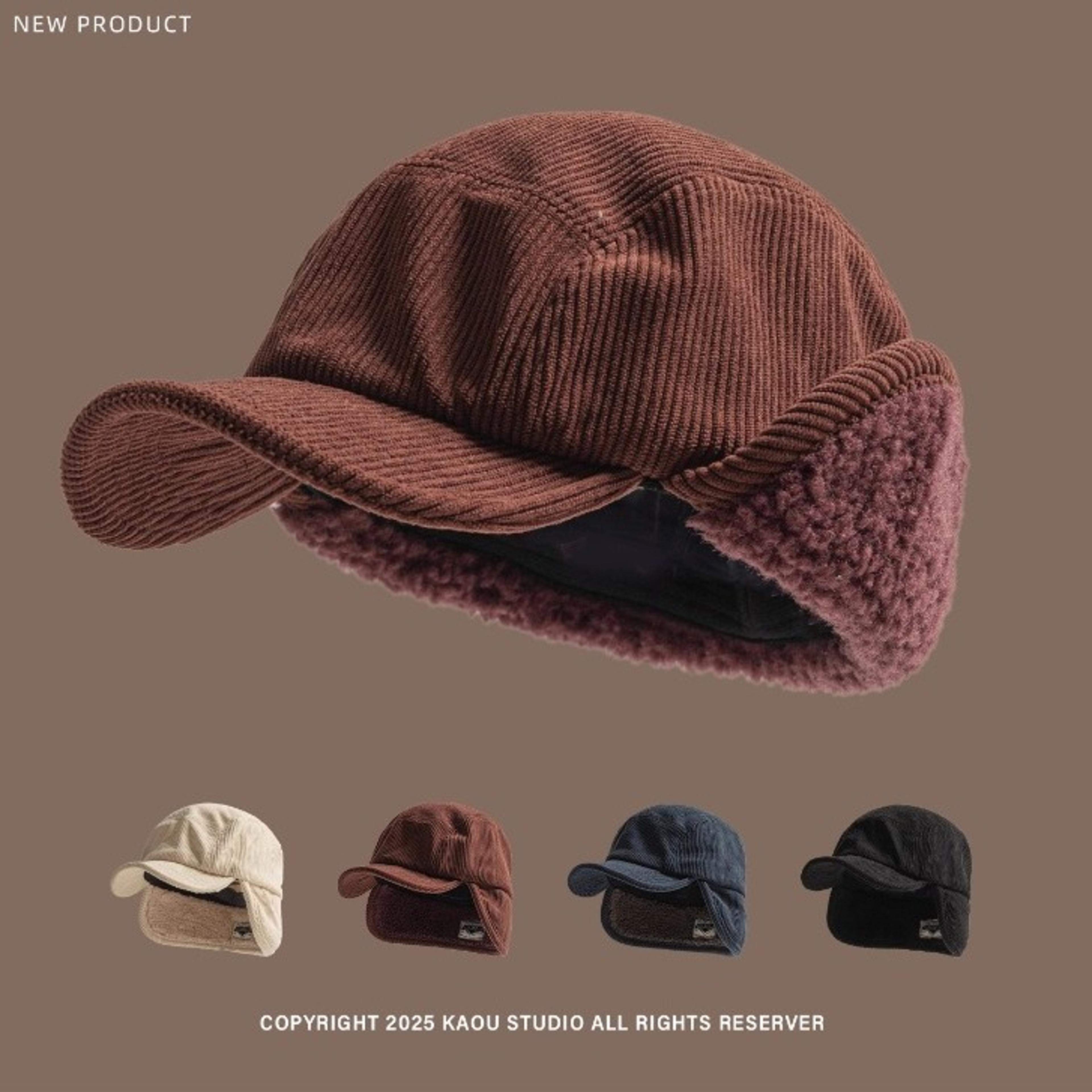retro corduroy bomber hat fleece lined winter earflap hat for men and women