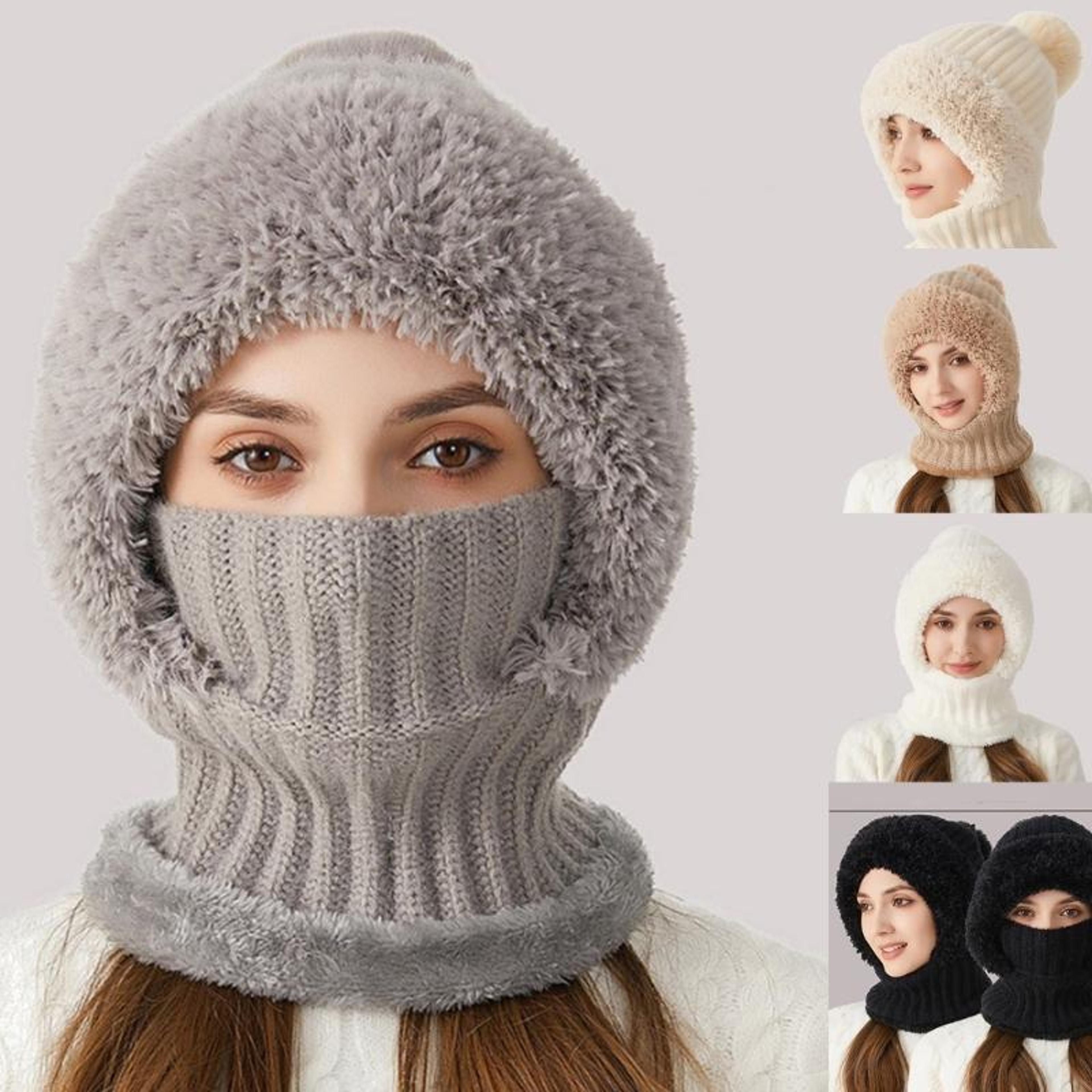 warm knitted winter beanie hat with neck warmer for women outdoor cold weather comfort
