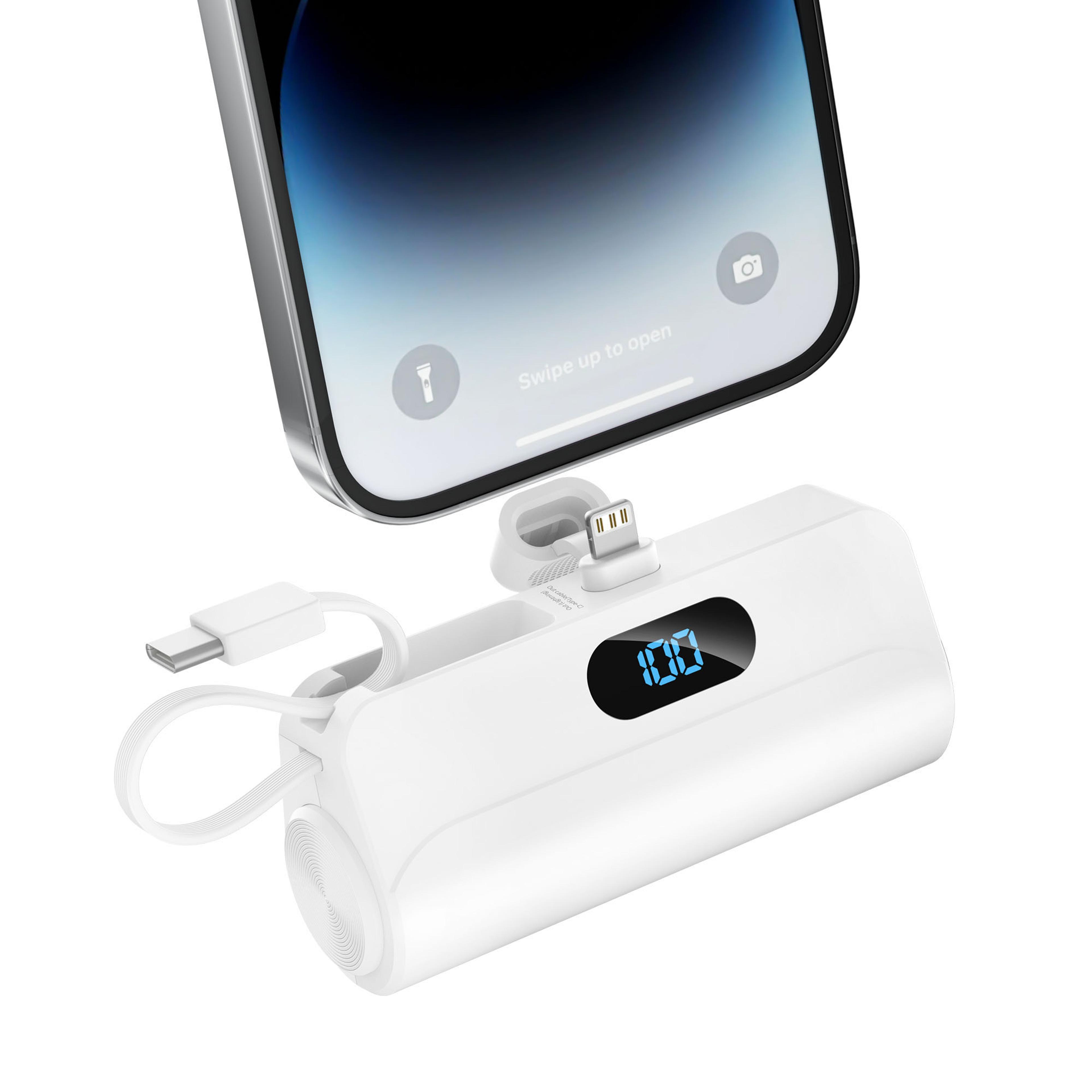 mini portable charger power bank with built in cable stand and led display