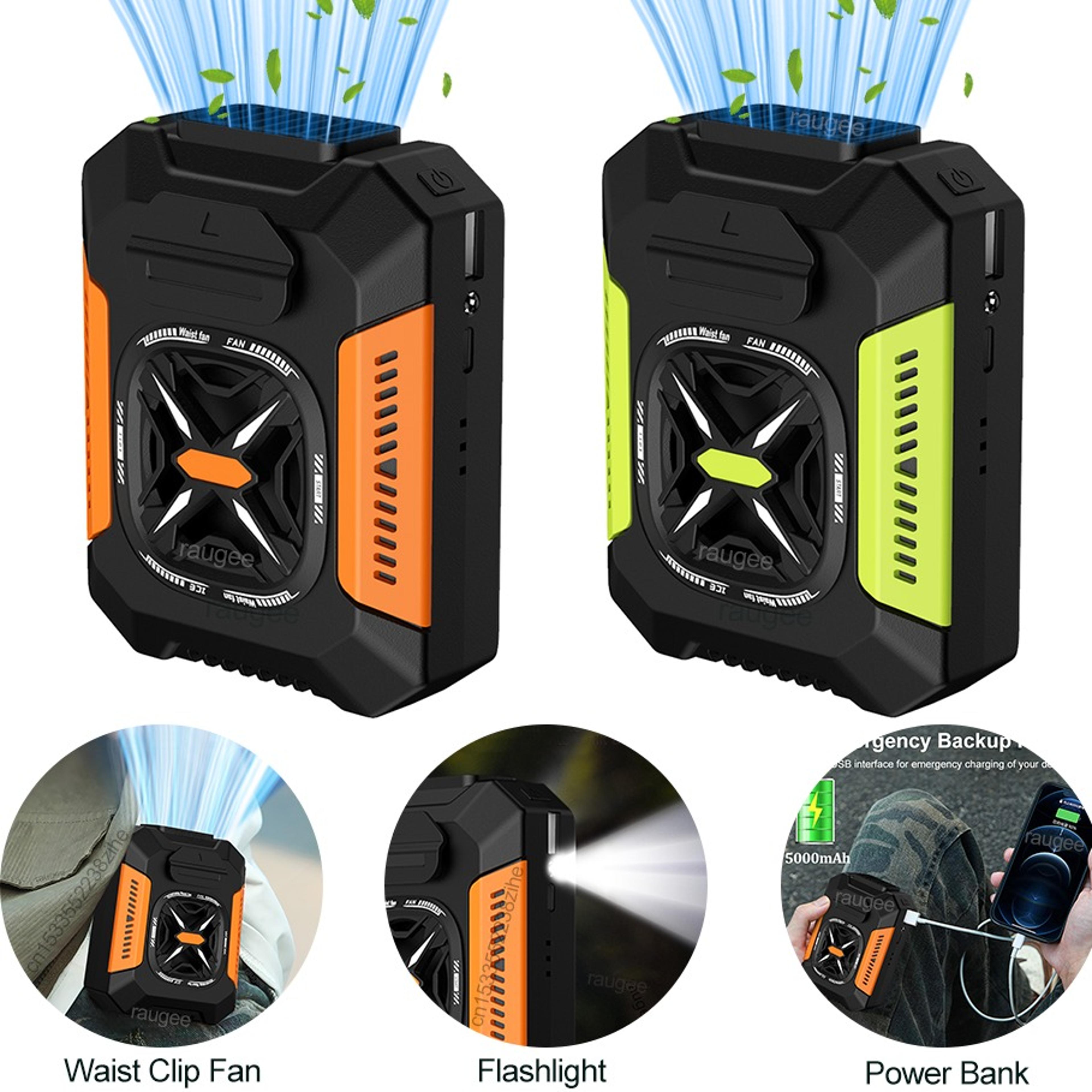 portable waist clip fan rechargeable personal cooling fan with power bank and led light