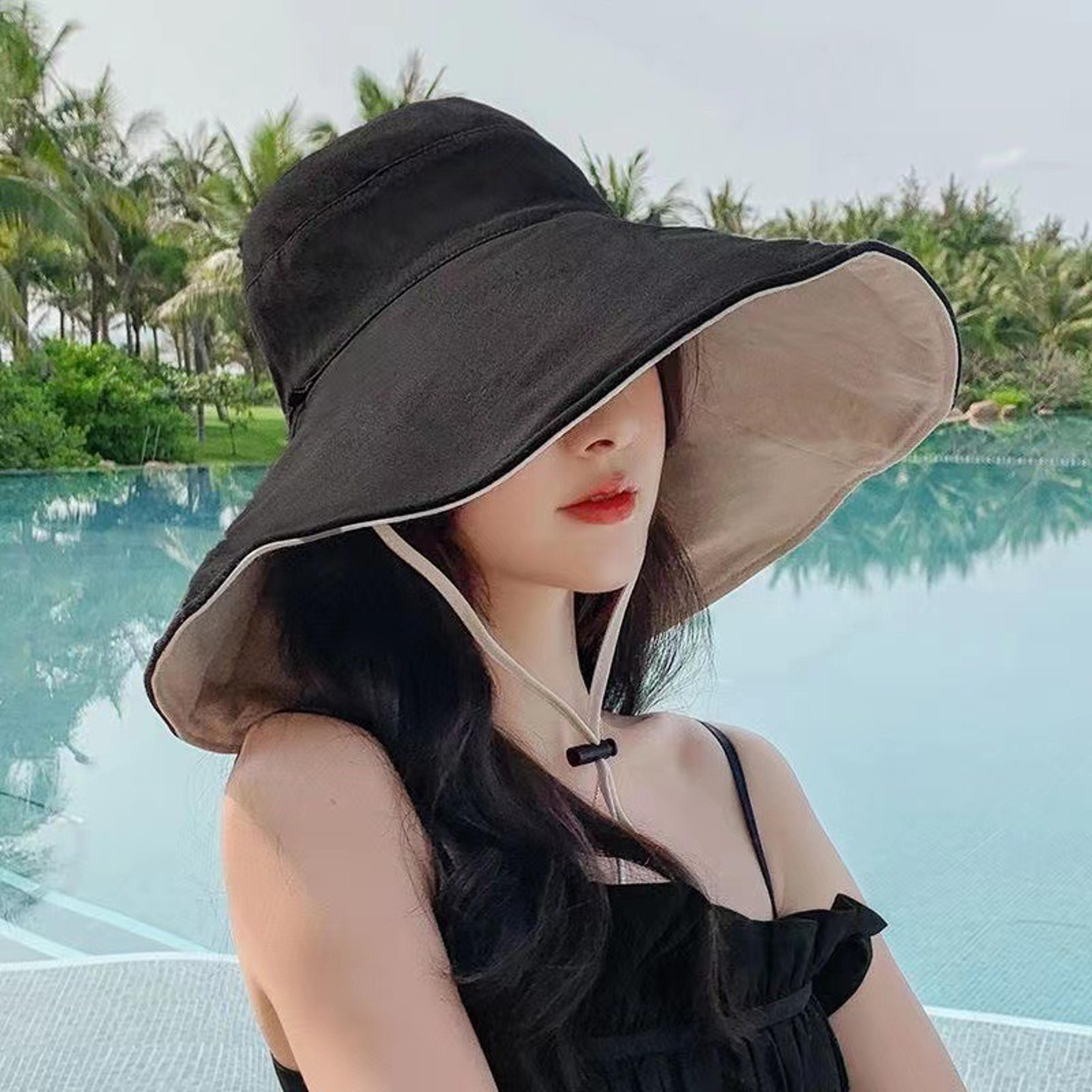 womens wide brim reversible sun hat for beach hiking and travel