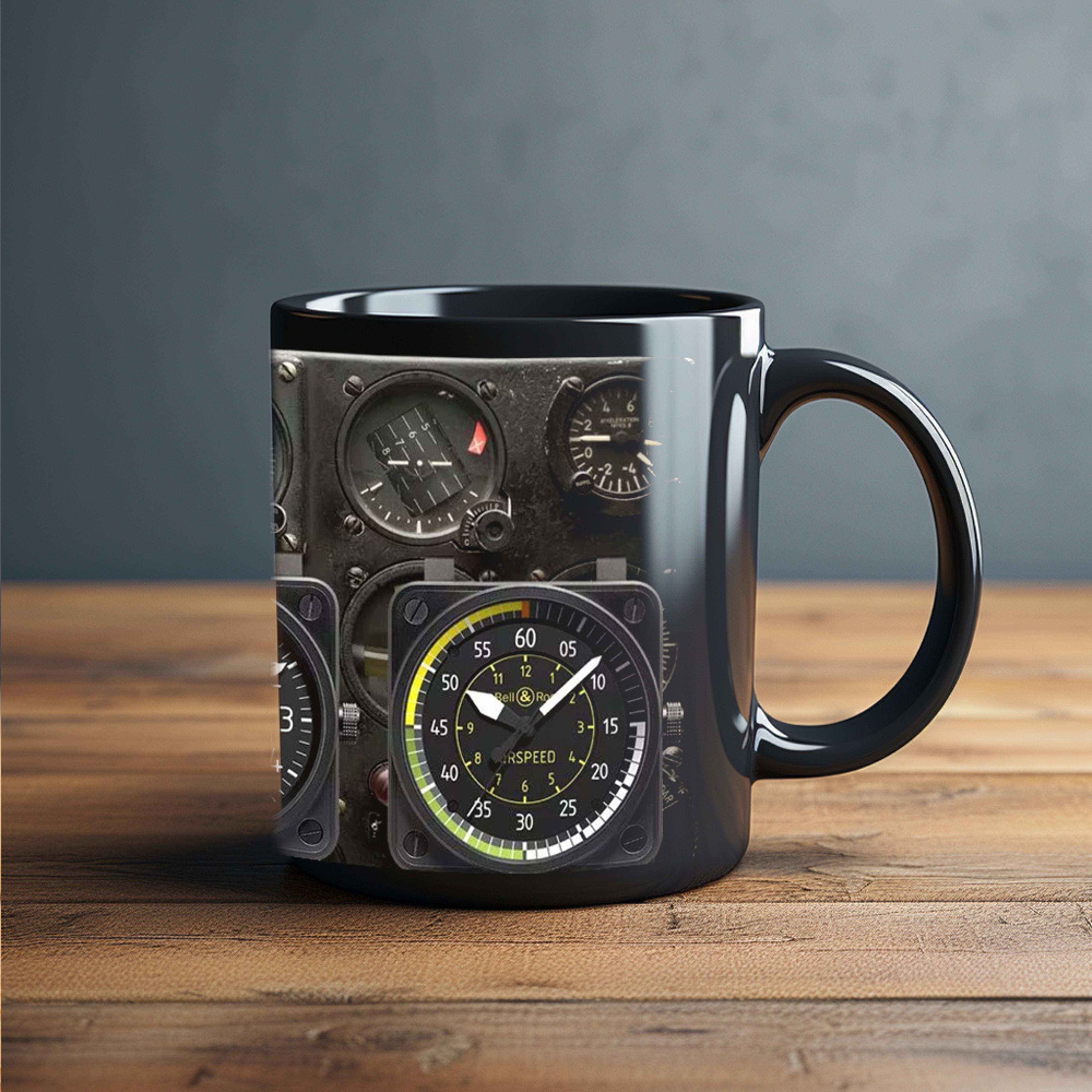 aircraft instrument panel mug black ceramic aviation coffee cup pilot gift
