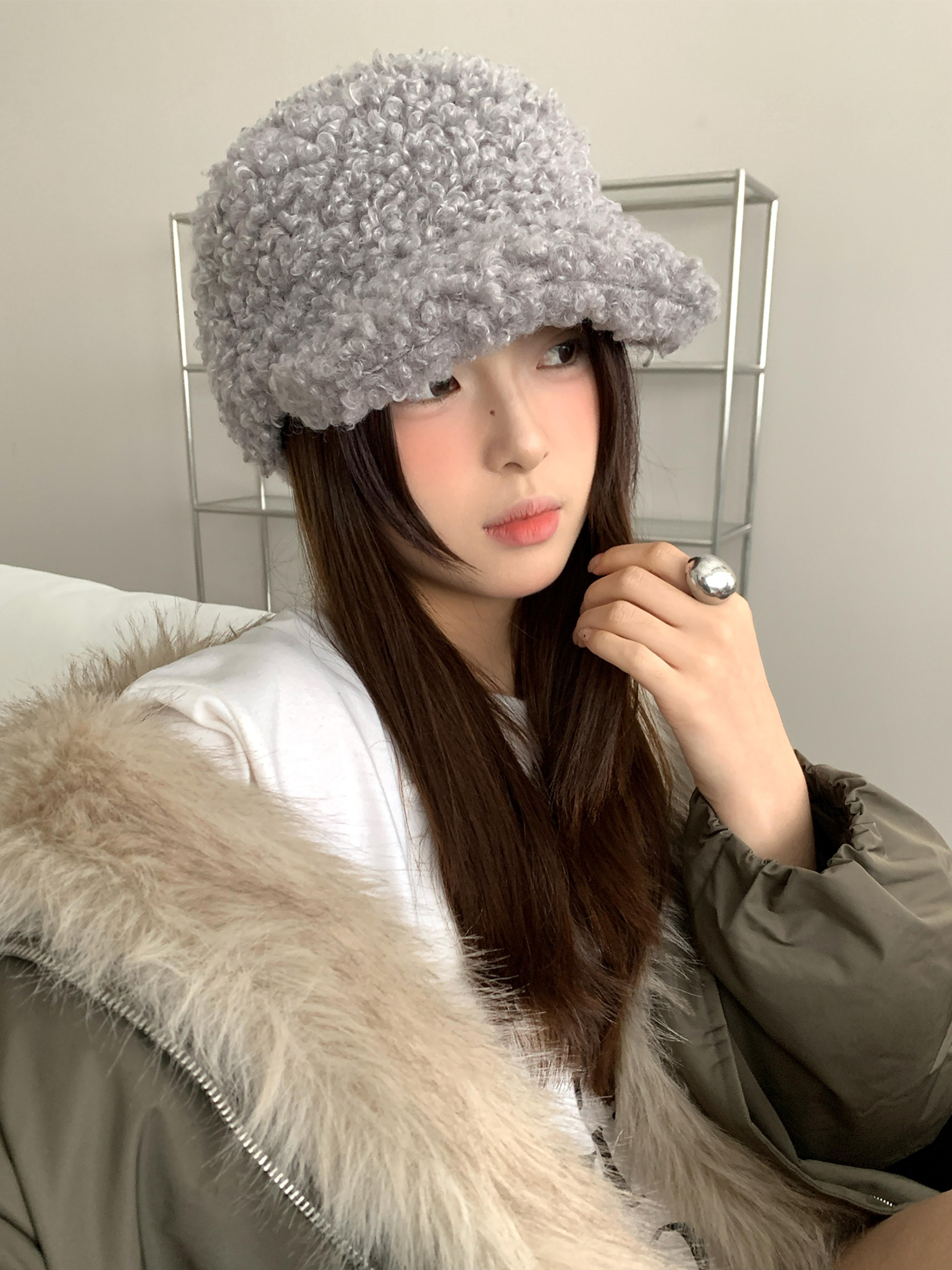 korean style plush baseball cap warm winter cap for women retro casual hat