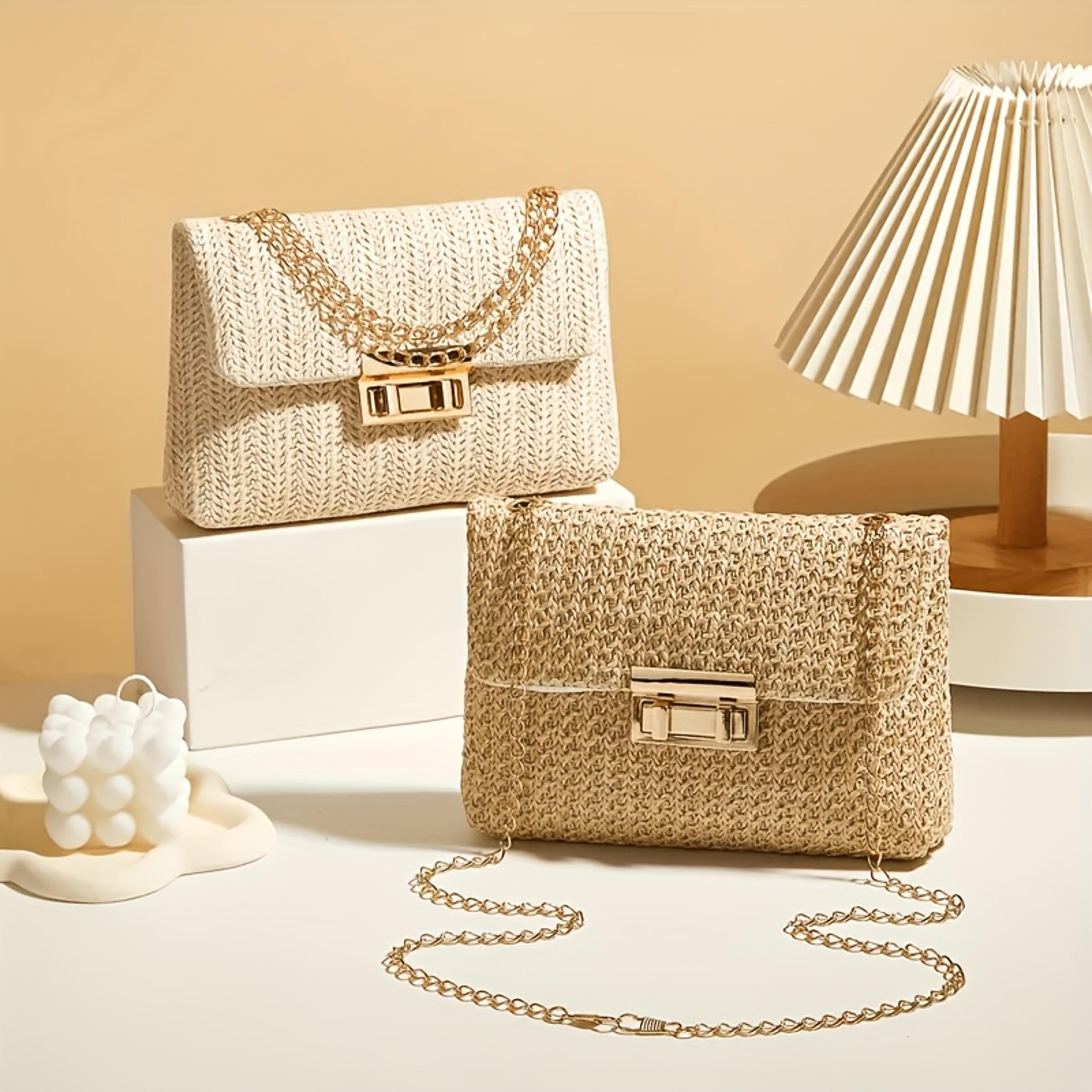 elegant woven straw crossbody bag for women with convertible shoulder strap and polyester lining