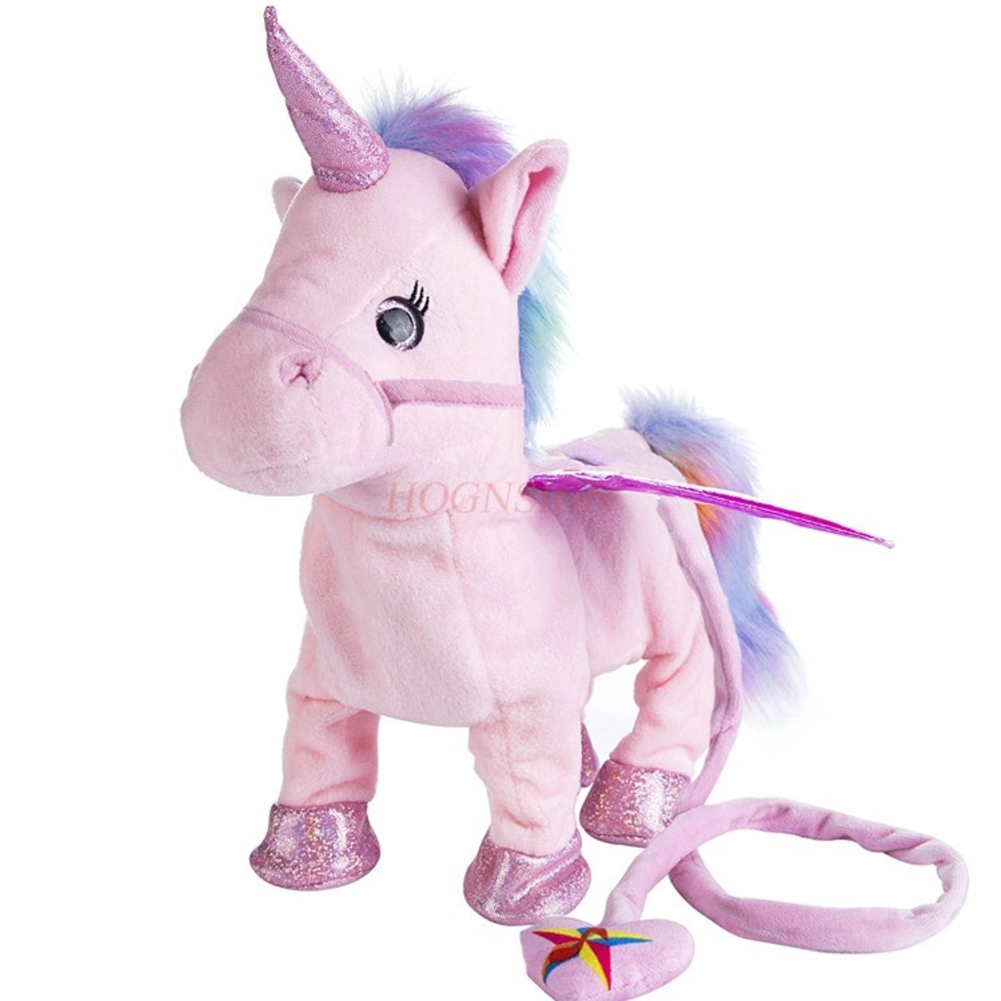walking singing unicorn plush toy with leash interactive electric toy for kids