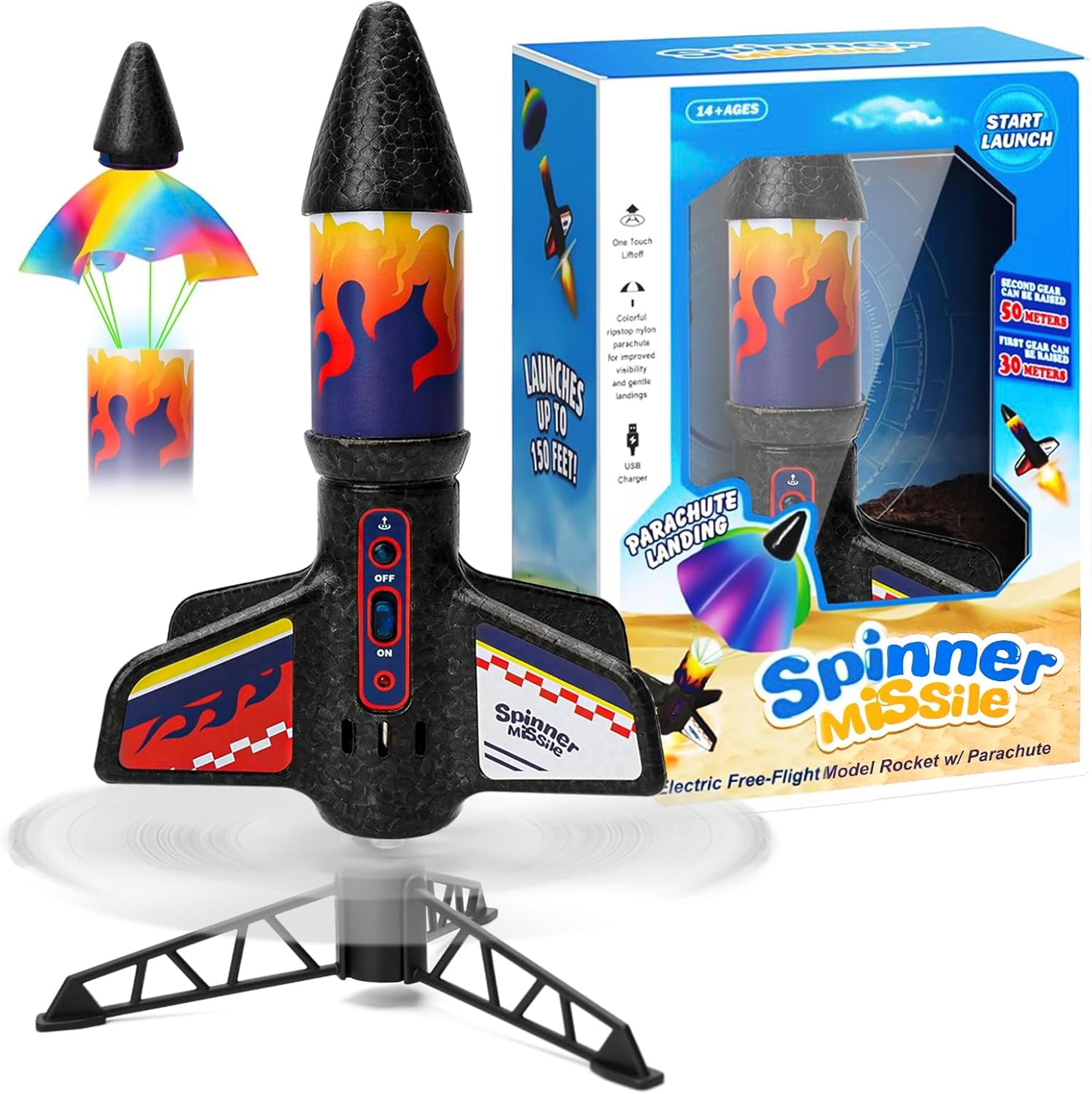 motorized air rocket launcher for kids with parachute outdoor flying toy
