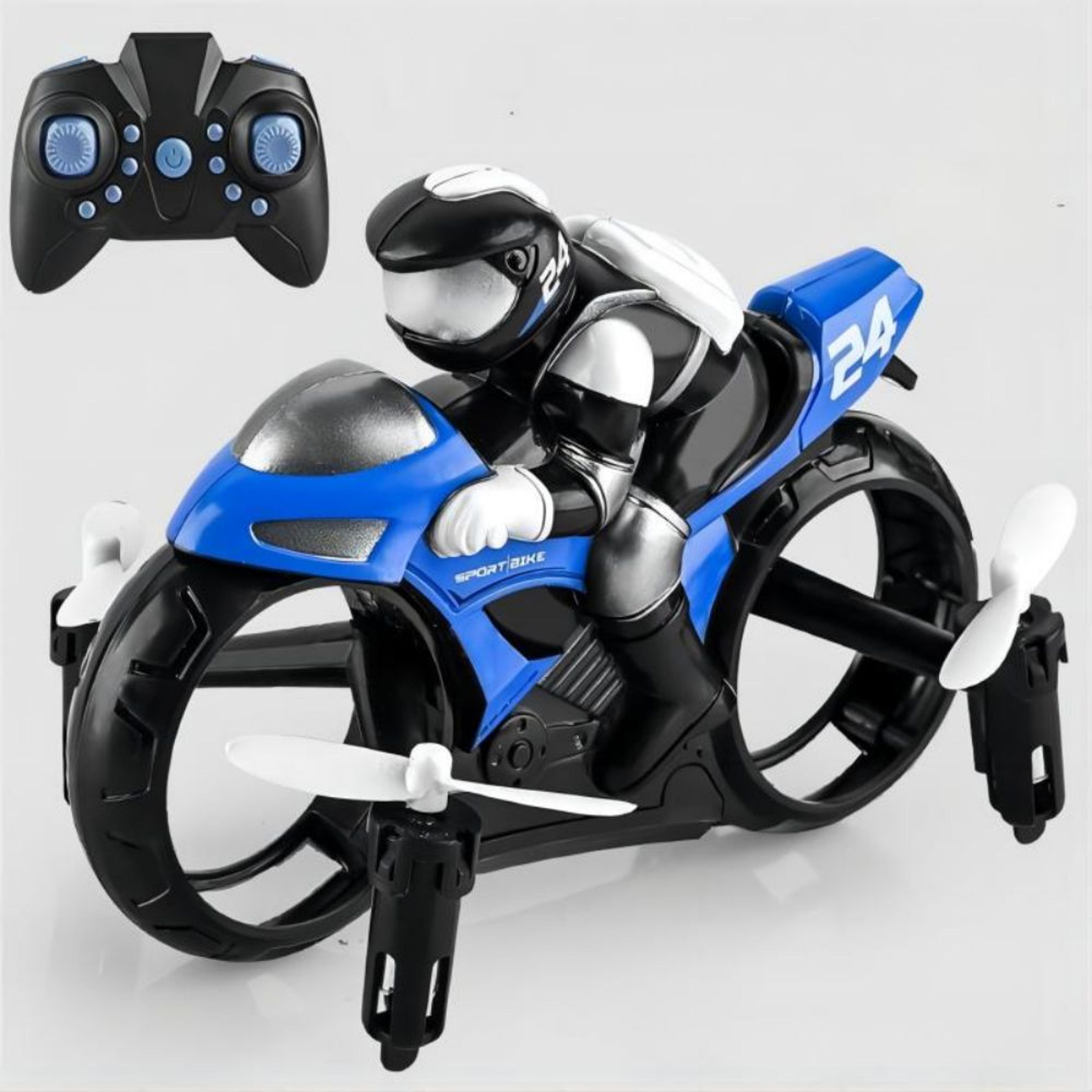 dual mode remote control flying motorcycle stunt drone for land and air play