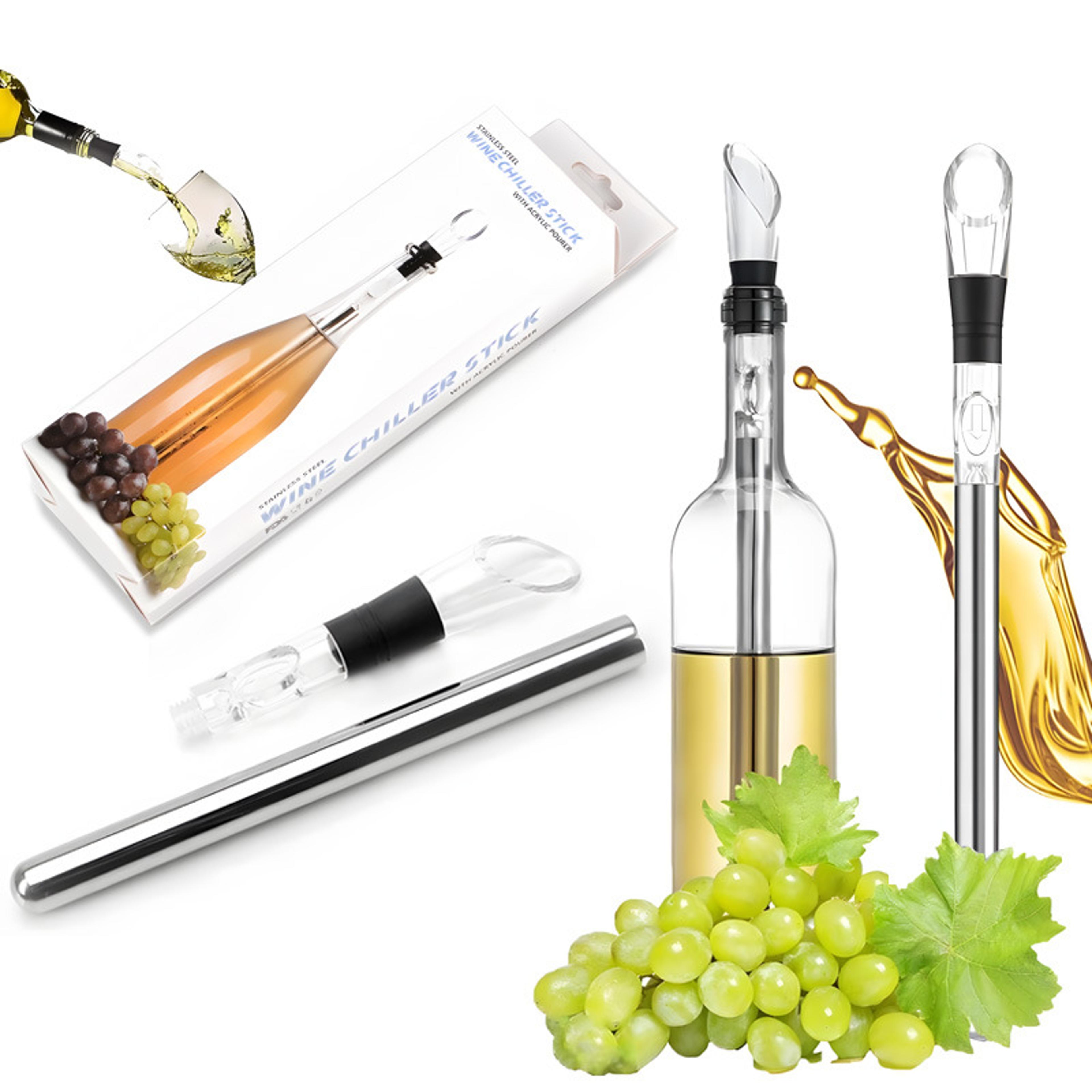 stainless steel wine chiller stick with pourer for easy bottle cooling