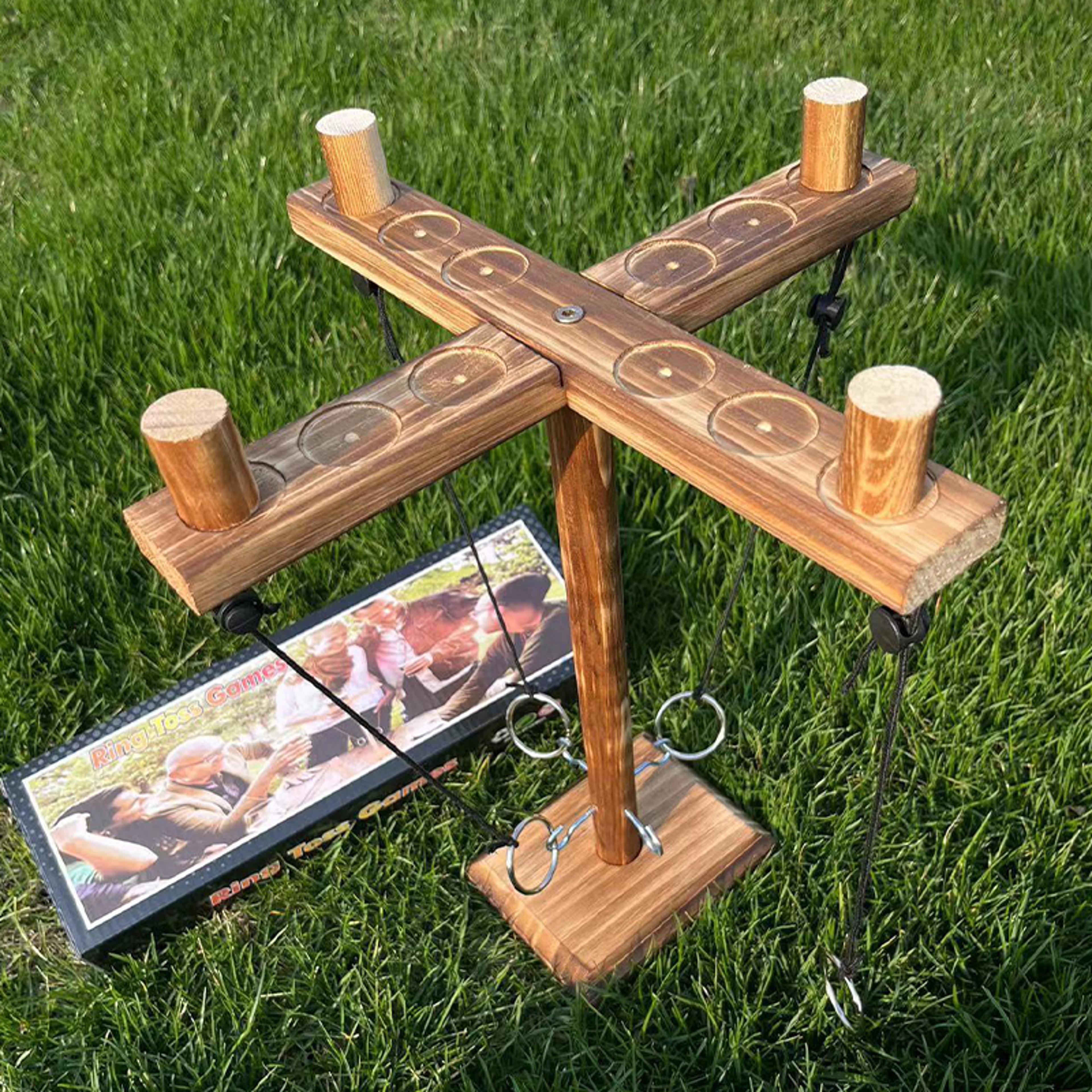wooden ring toss game with shot ladder tabletop party game for kids and adults