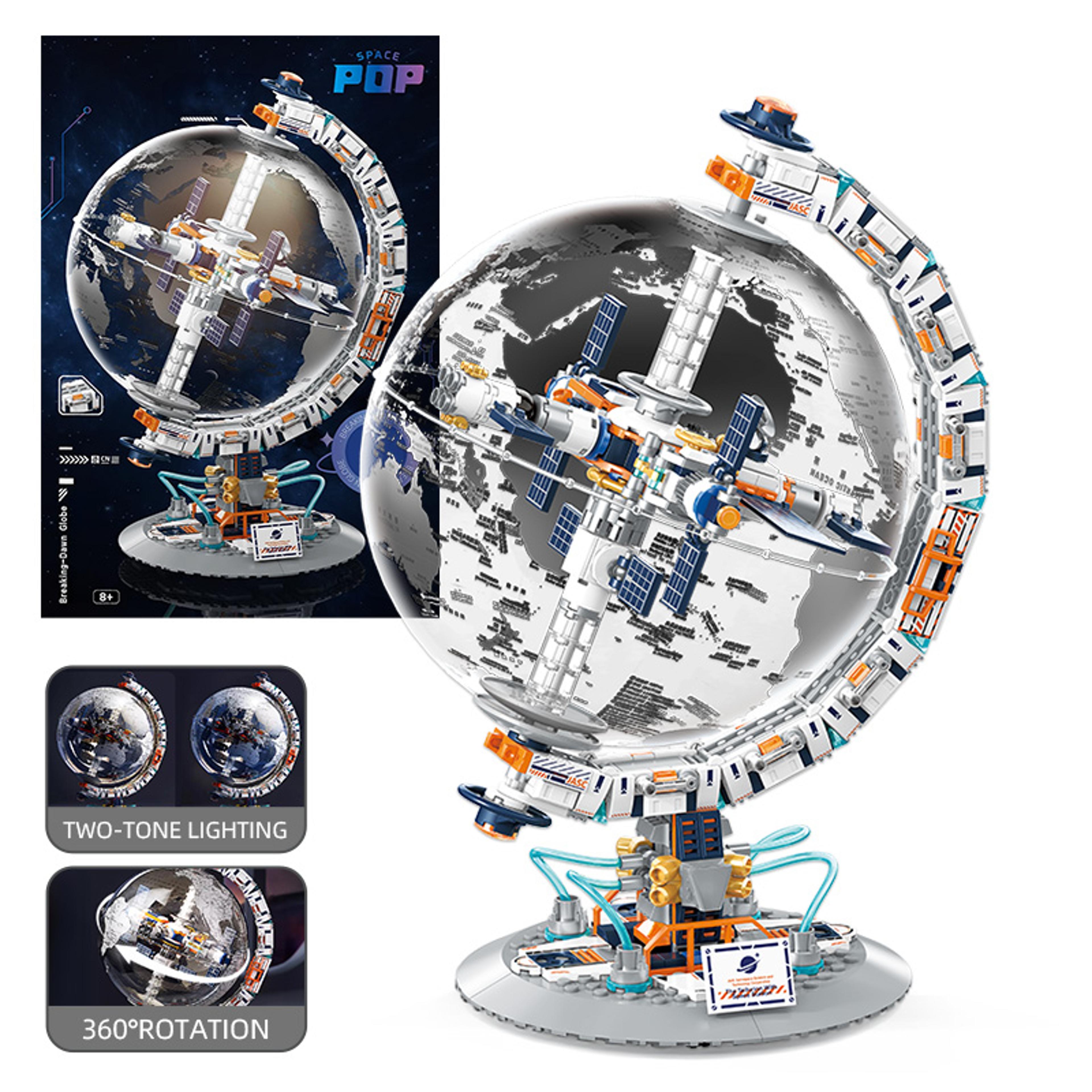 transparent globe space station building blocks stem construction toy for kids