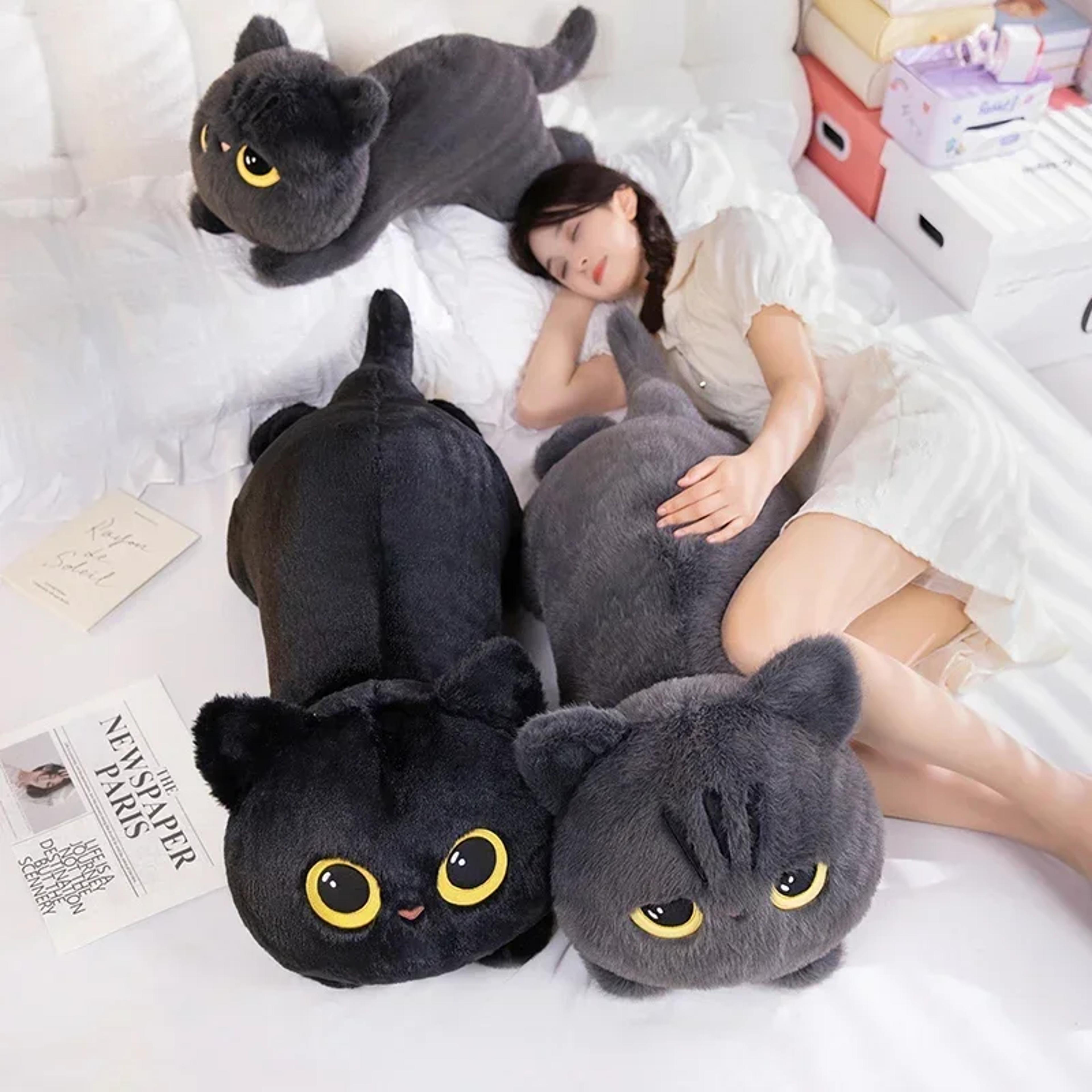 black cat plush pillow soft cuddly stuffed toy for kids cat lovers and cozy room decor