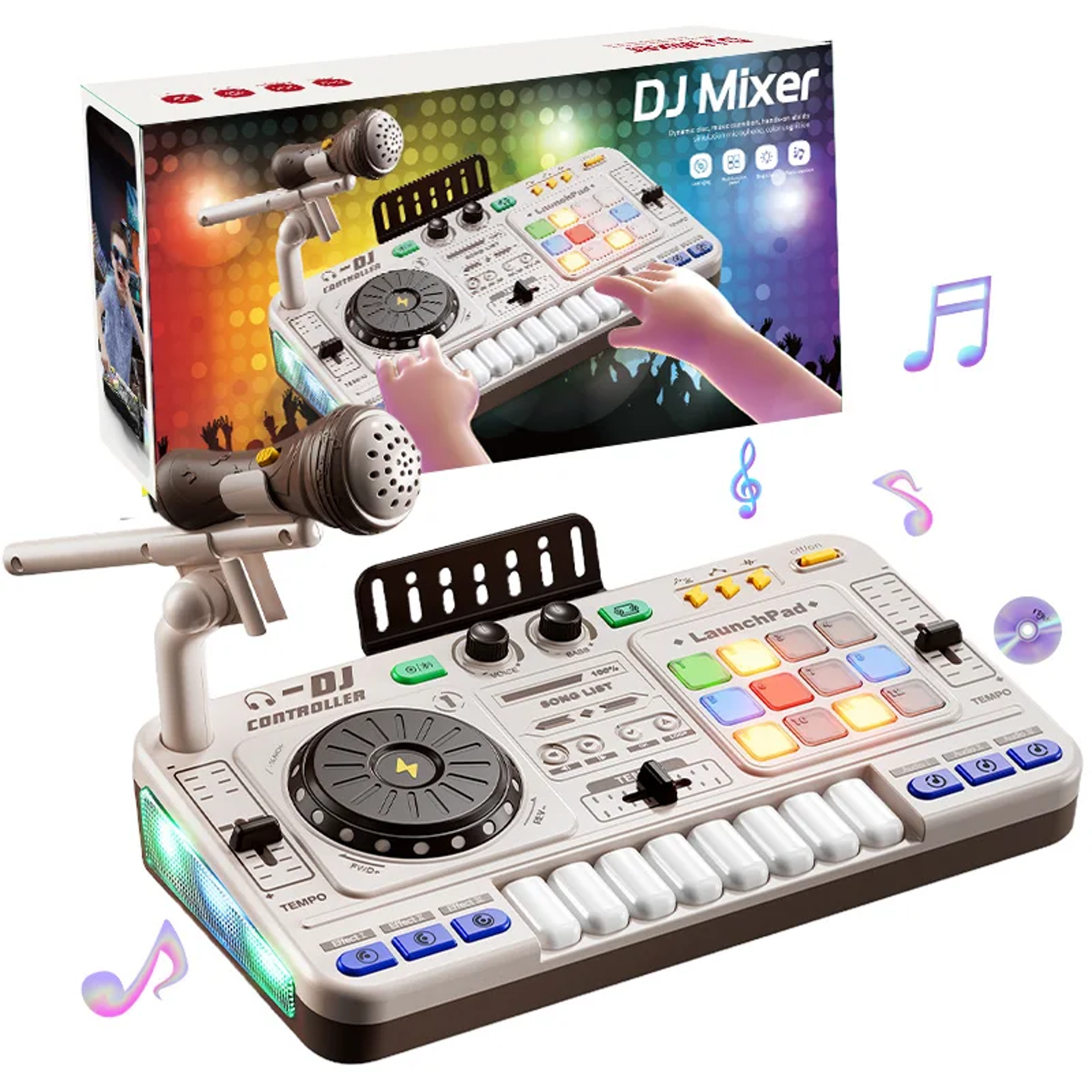 kids dj mixer toy with electronic piano keyboard and music effects