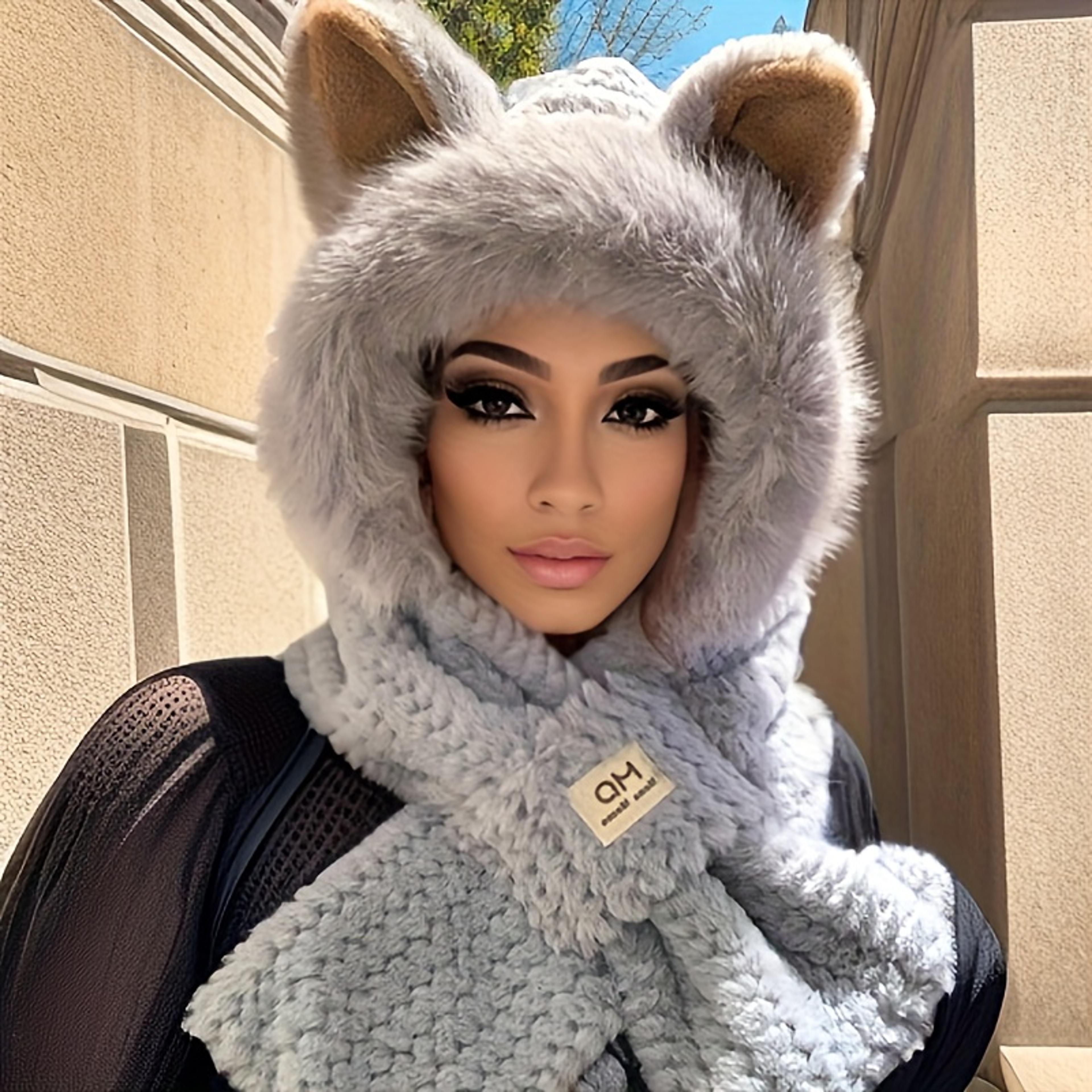 womens cat ear winter beanie soft fleece lined pom pom hat
