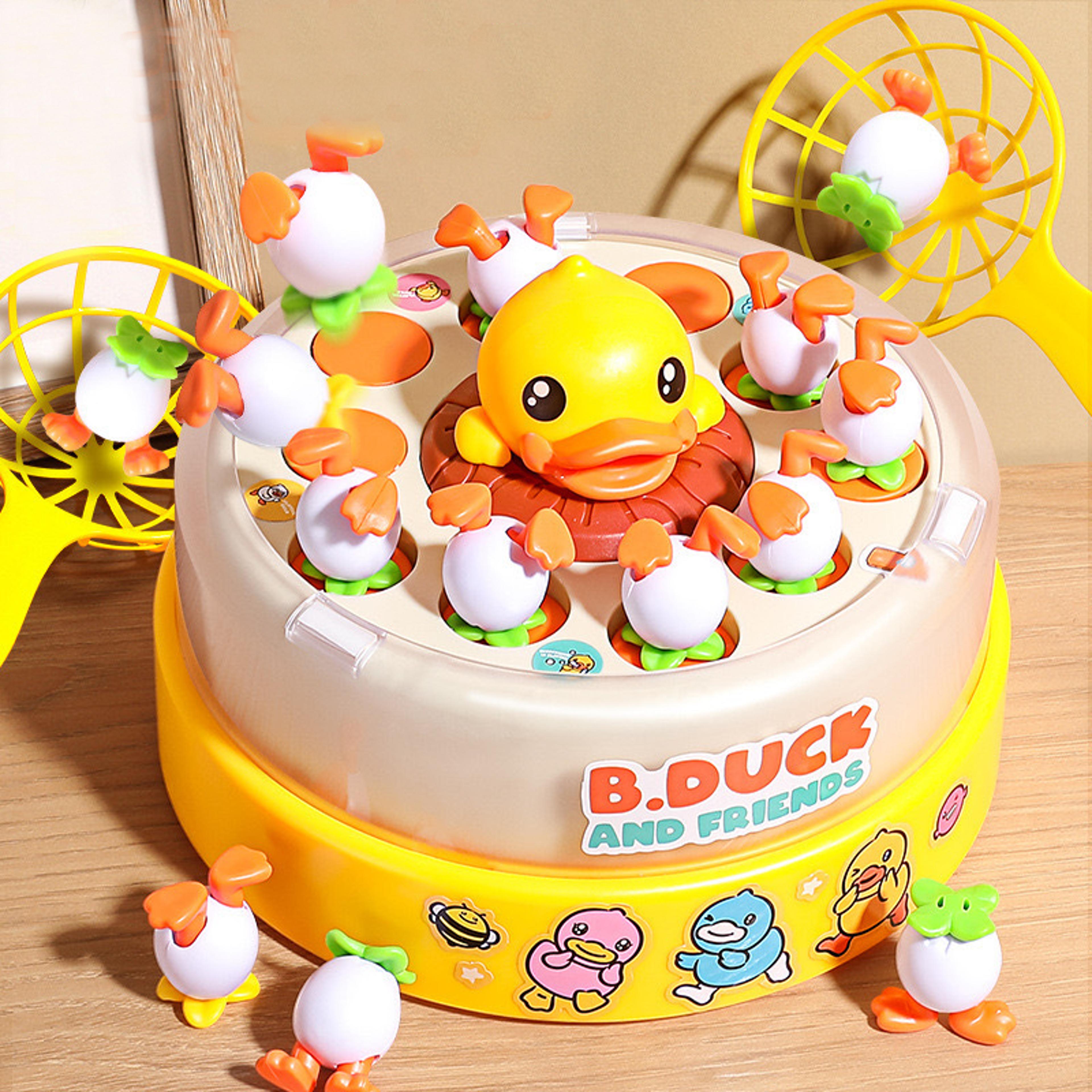 bouncing yellow duck turntable toy for kids concentration training game