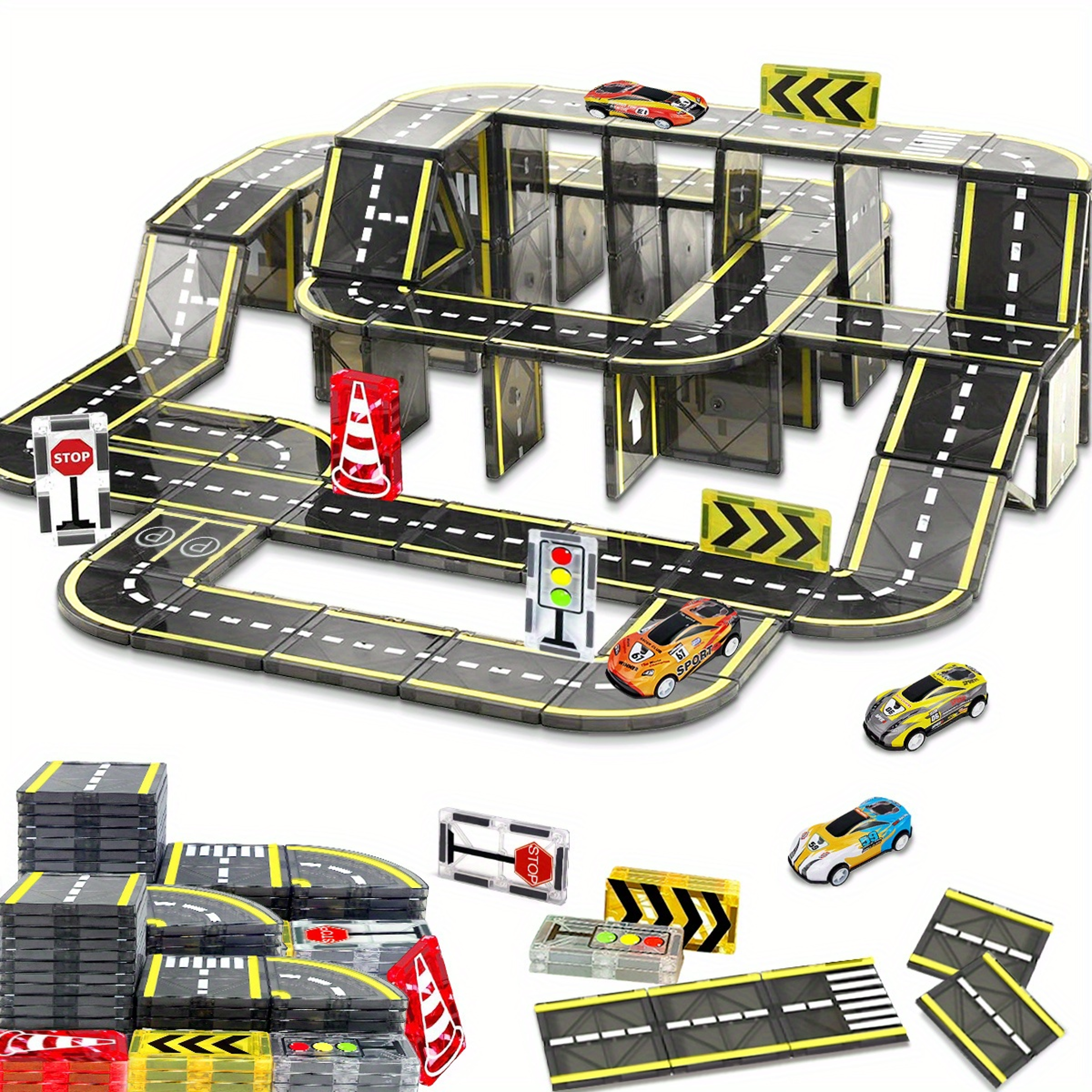 magnetic road building set stem construction toy with crane car for kids